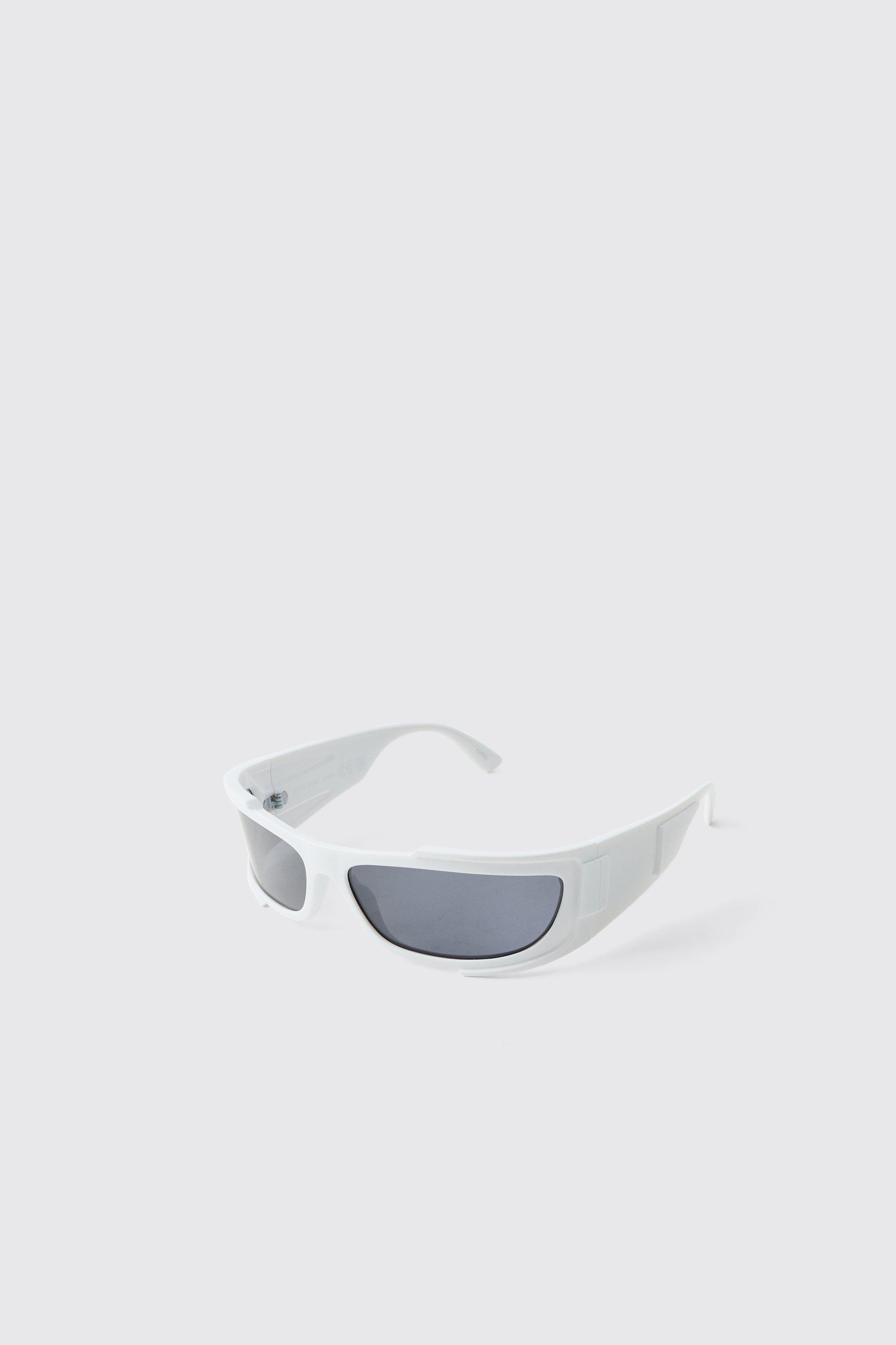 Mens White Rectangular Plastic Sunglasses, White