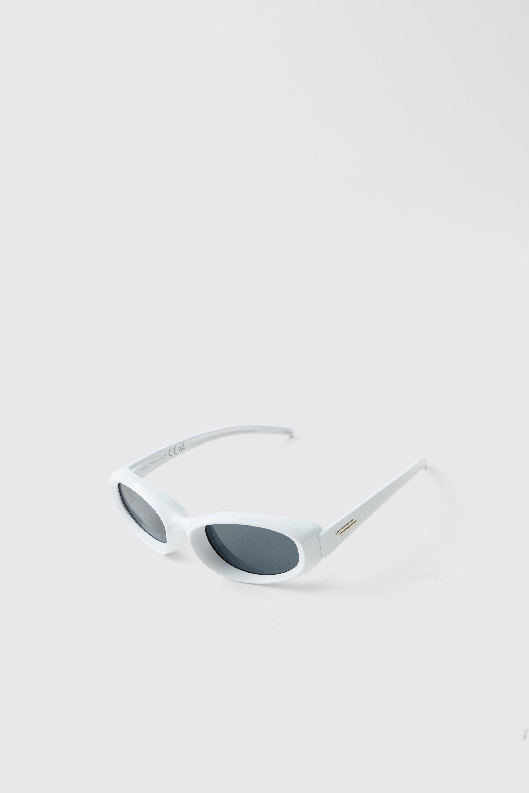 Mens White Round Plastic Sunglasses, White