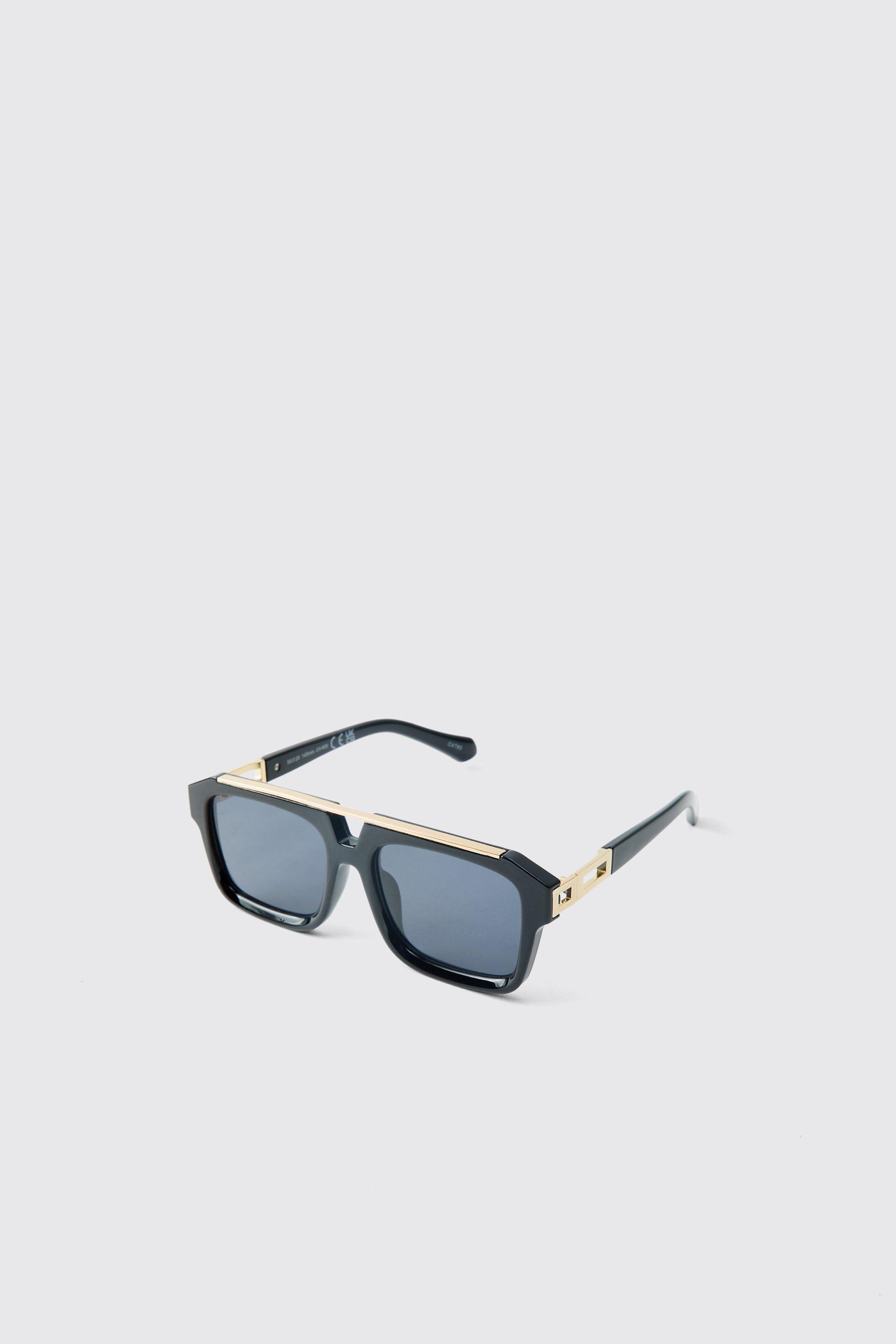 Mens Metallics Gold Detail Square Sunglasses, Metallics
