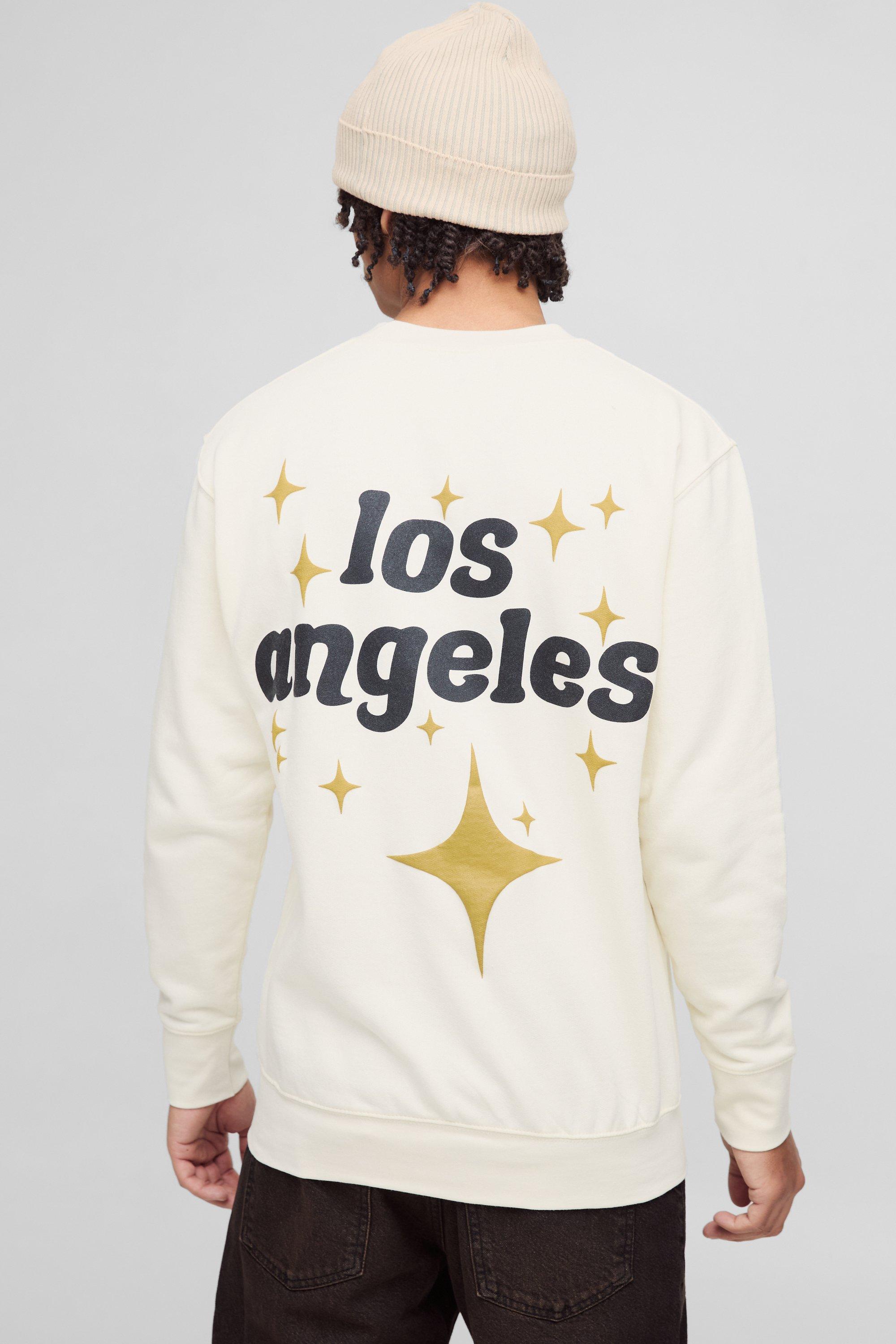 Felpa oversize con stampa Los Angeles a caratteri arrotondati, Cream