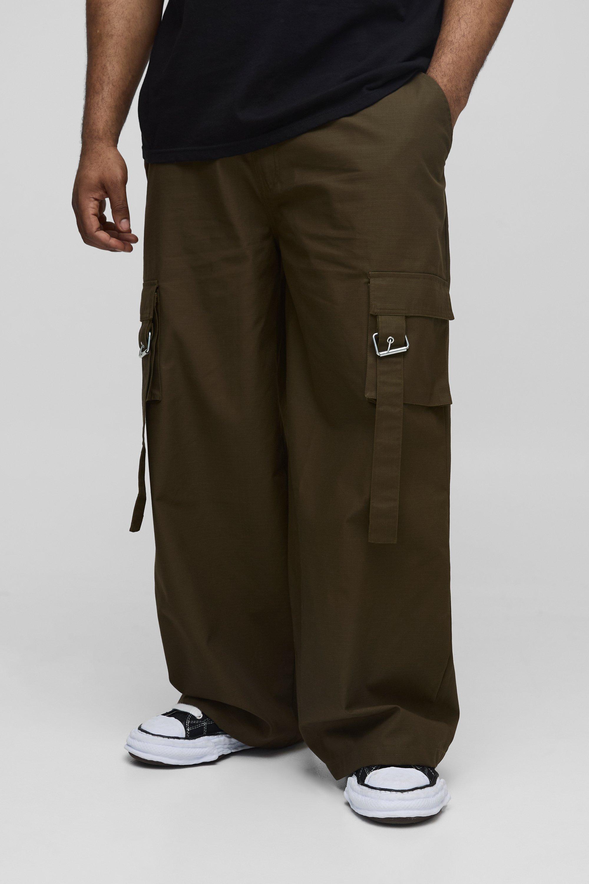 Pantaloni Cargo Plus Size extra comodi in nylon ripstop con fibbia per cintura, Verde