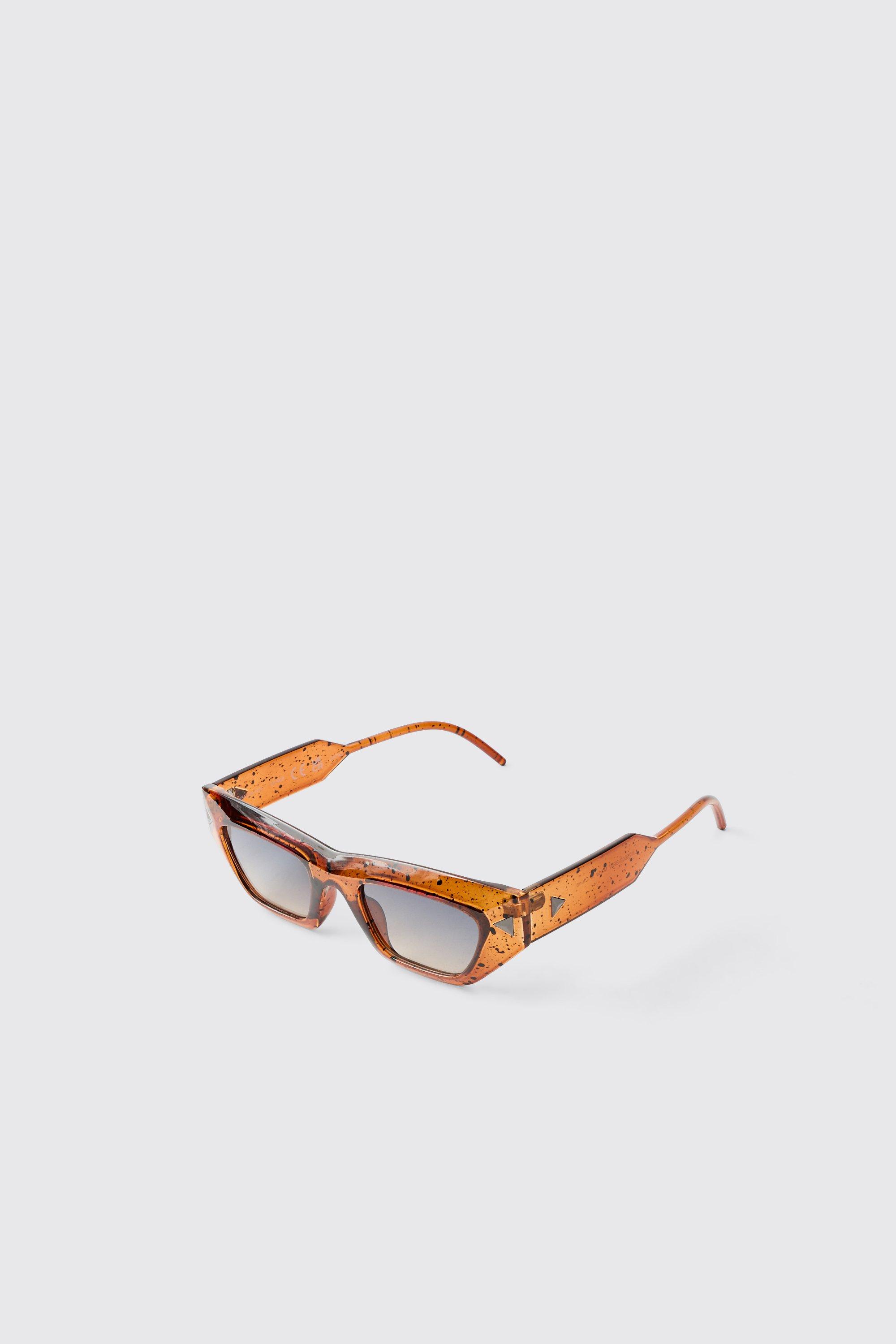 Mens Brown Marble Effect Rectangular Sunglasses, Brown