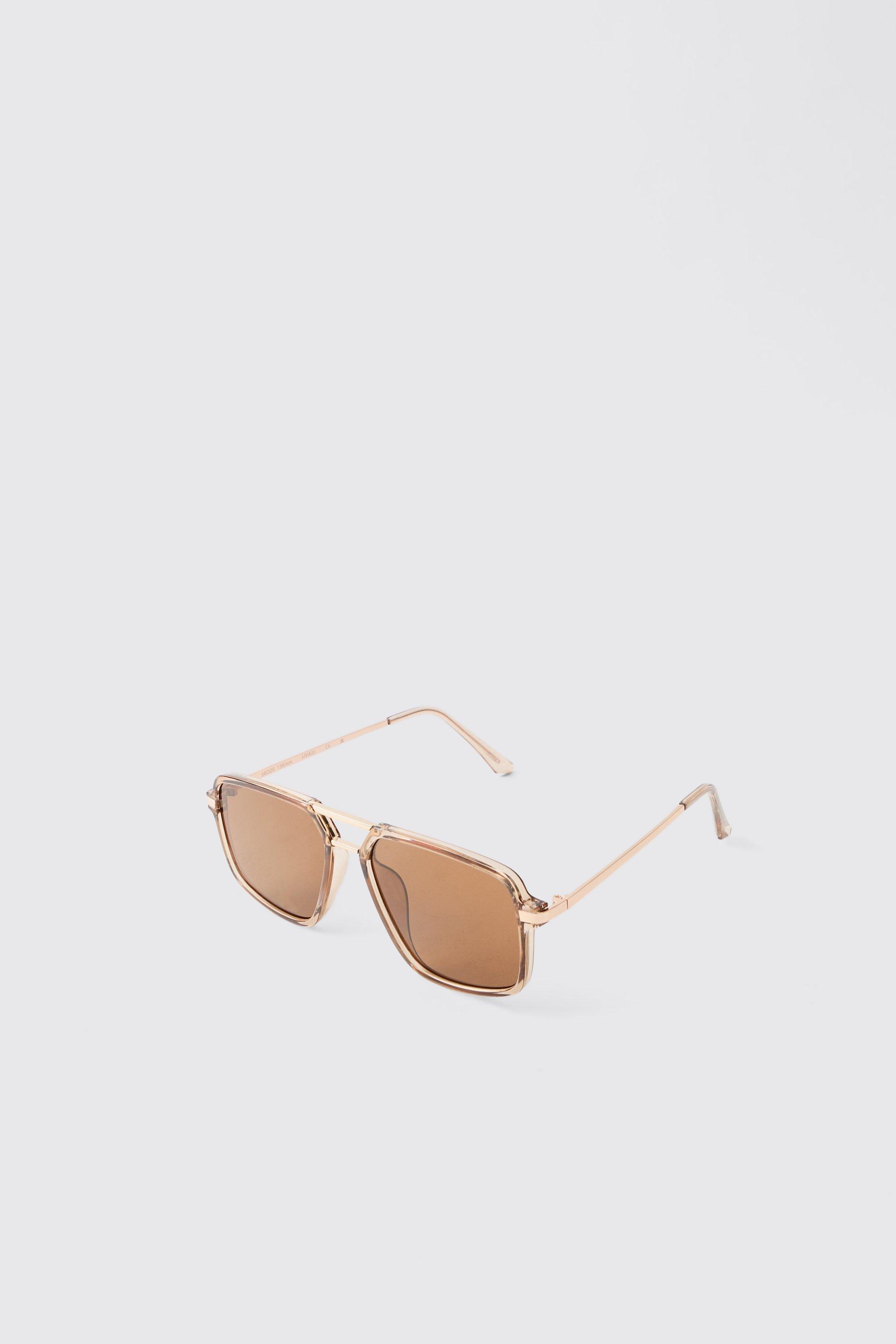 Mens Plastic Brown Navigator Sunglasses, Brown
