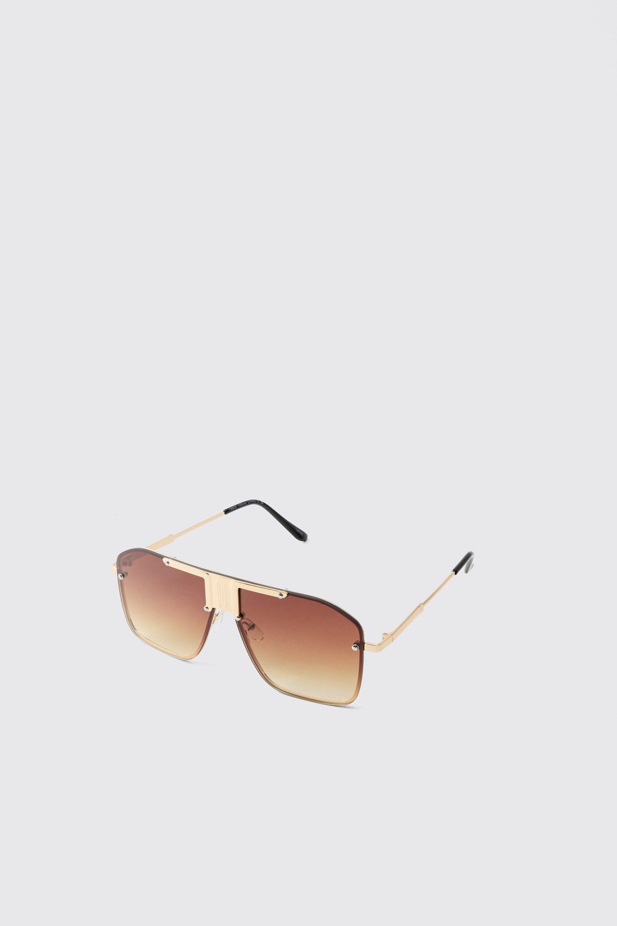 Mens Brown Metal Detail Visor Sunglasses, Brown