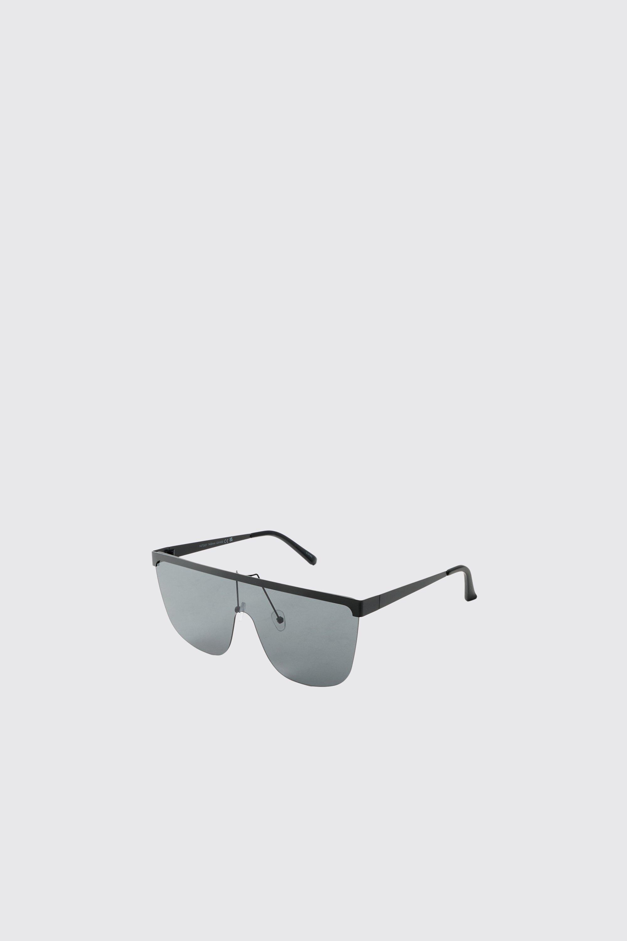 Mens Black Plastic Visor Sunglasses, Black