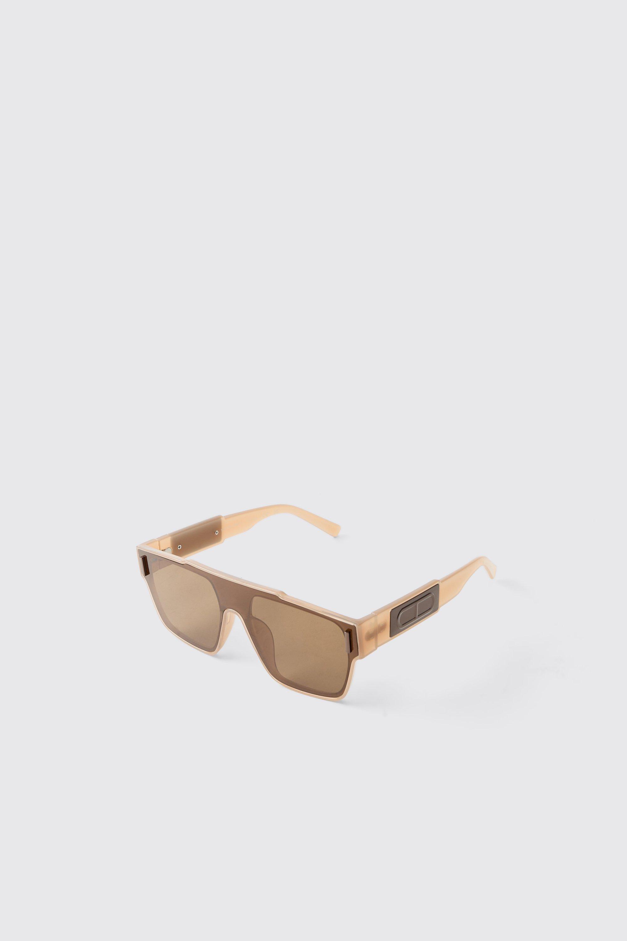 Mens Tinted Lense Brown Visor Sunglasses, Brown