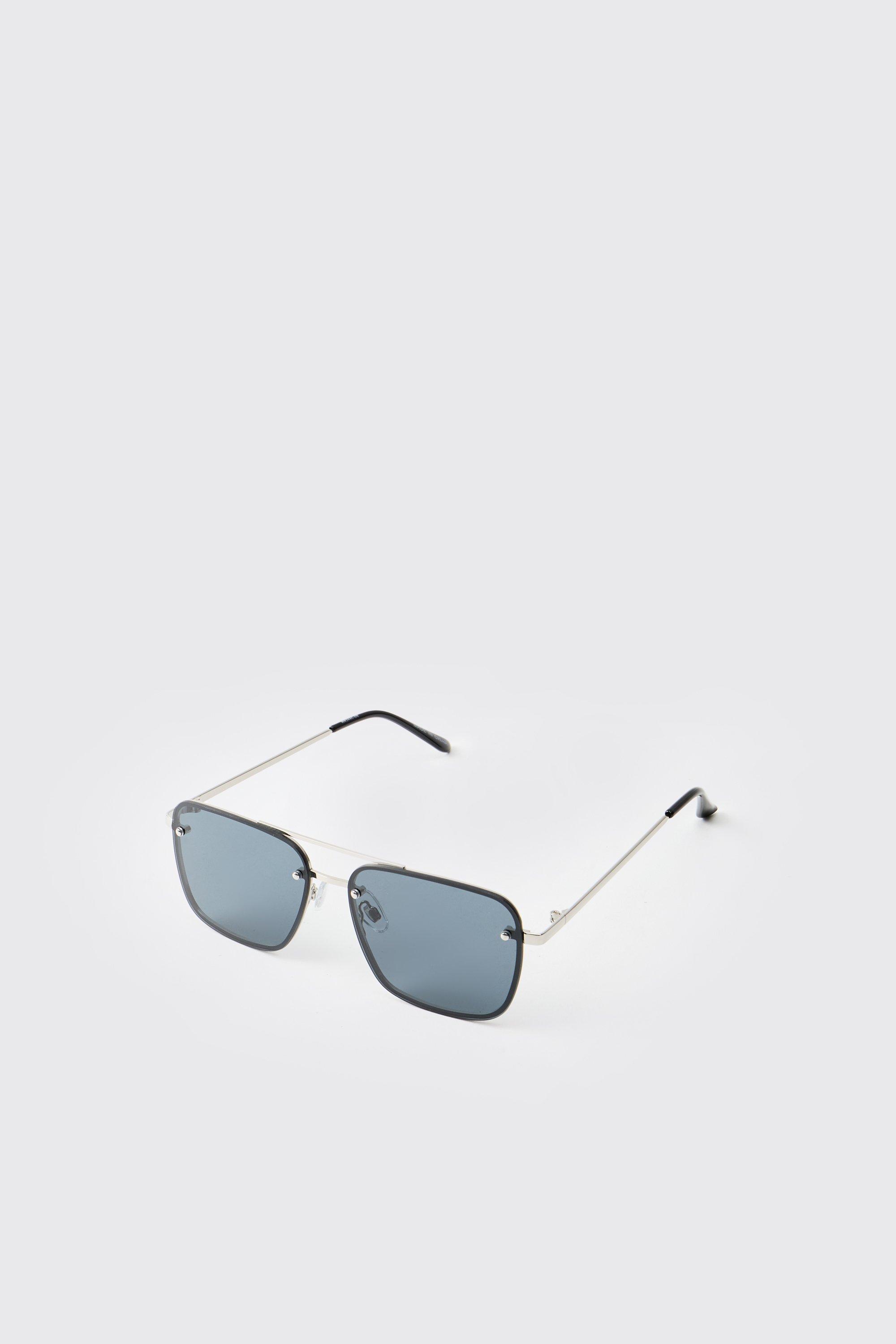Mens Grey Silver Metal Sunglasses, Grey