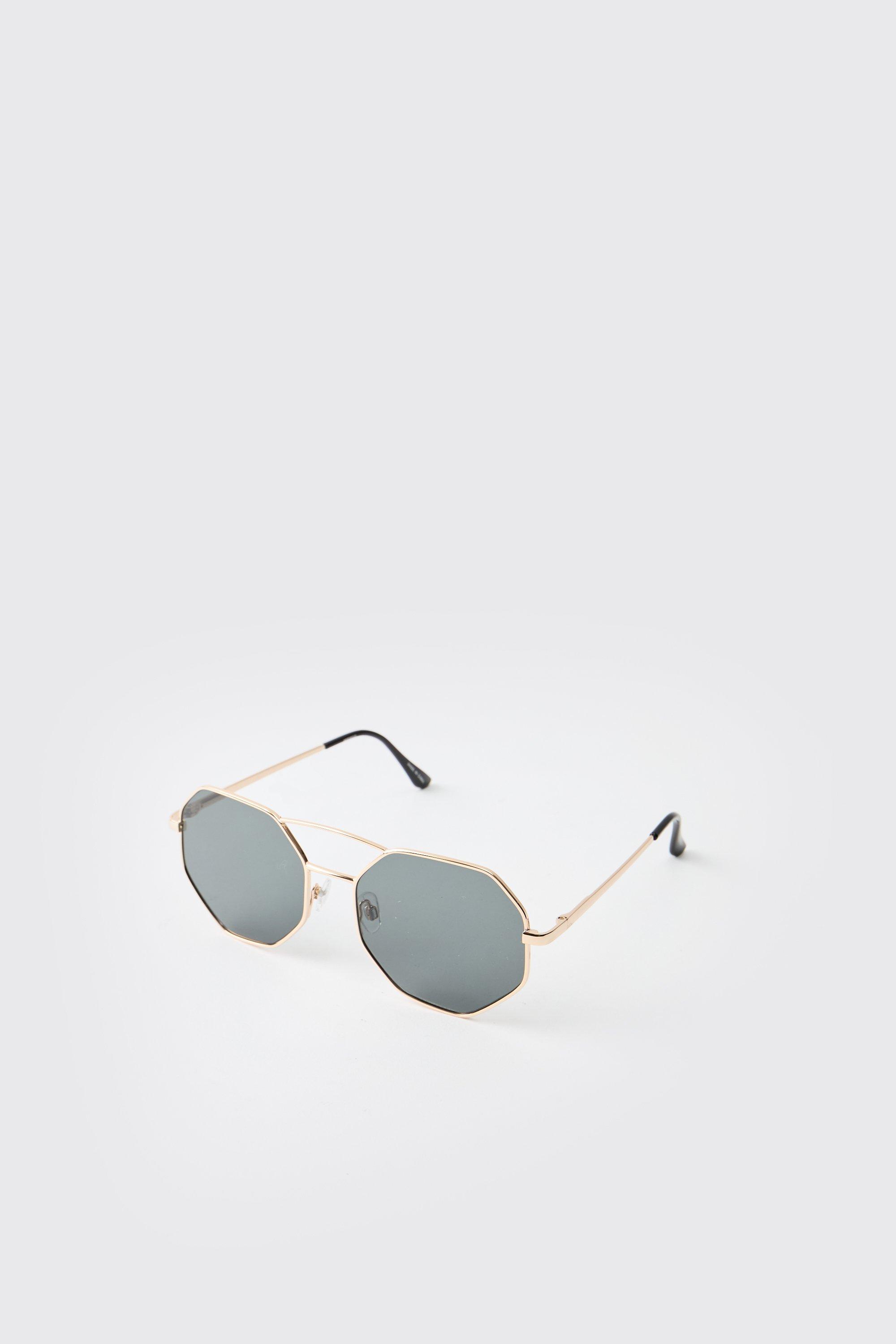 Mens Metallics Gold Metal With Contrast Black Lense Round Sunglasses, Metallics