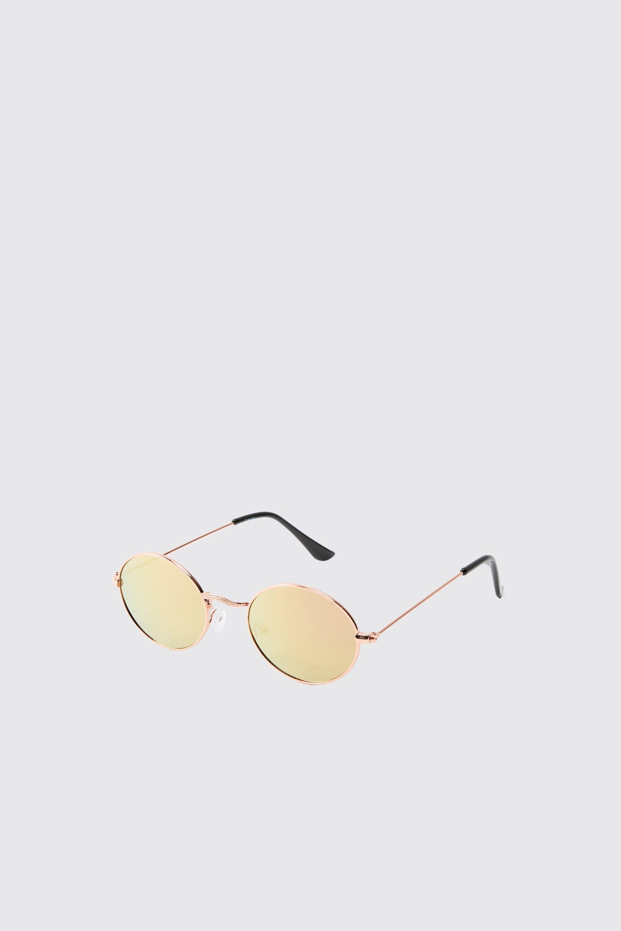 Mens Metallics Gold Metal Round Sunglasses, Metallics