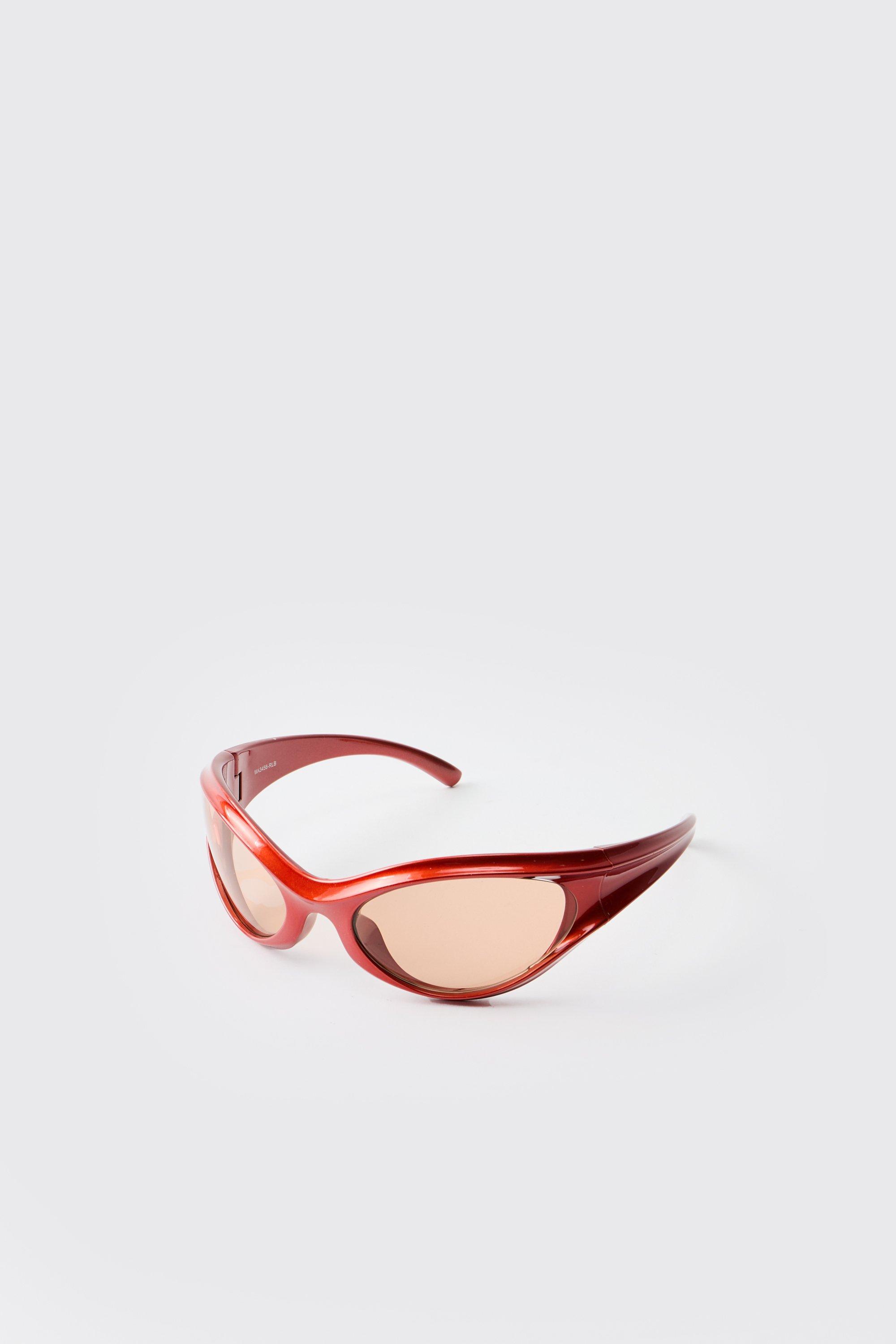 Mens Red Round Plastic Sunglasses, Red