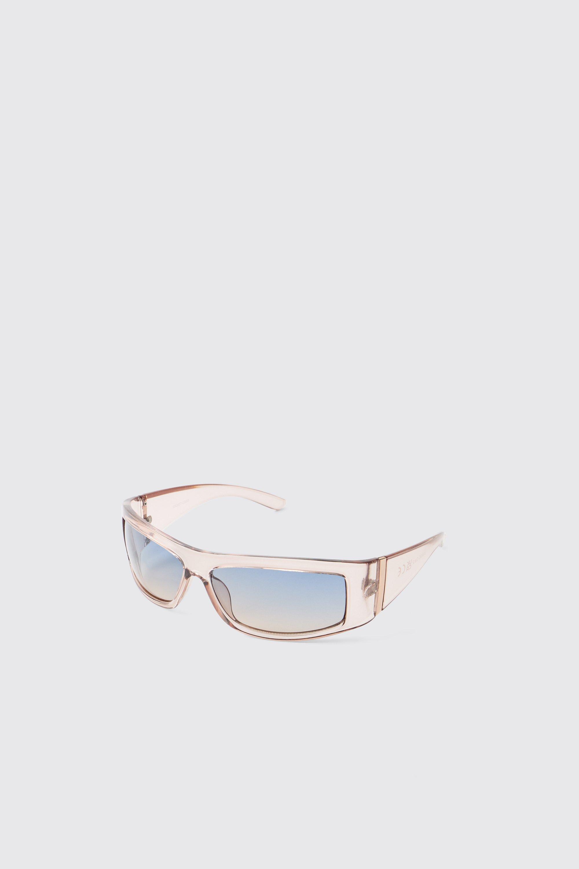 Mens White Clear Plastic Rectangular Sunglasses, White