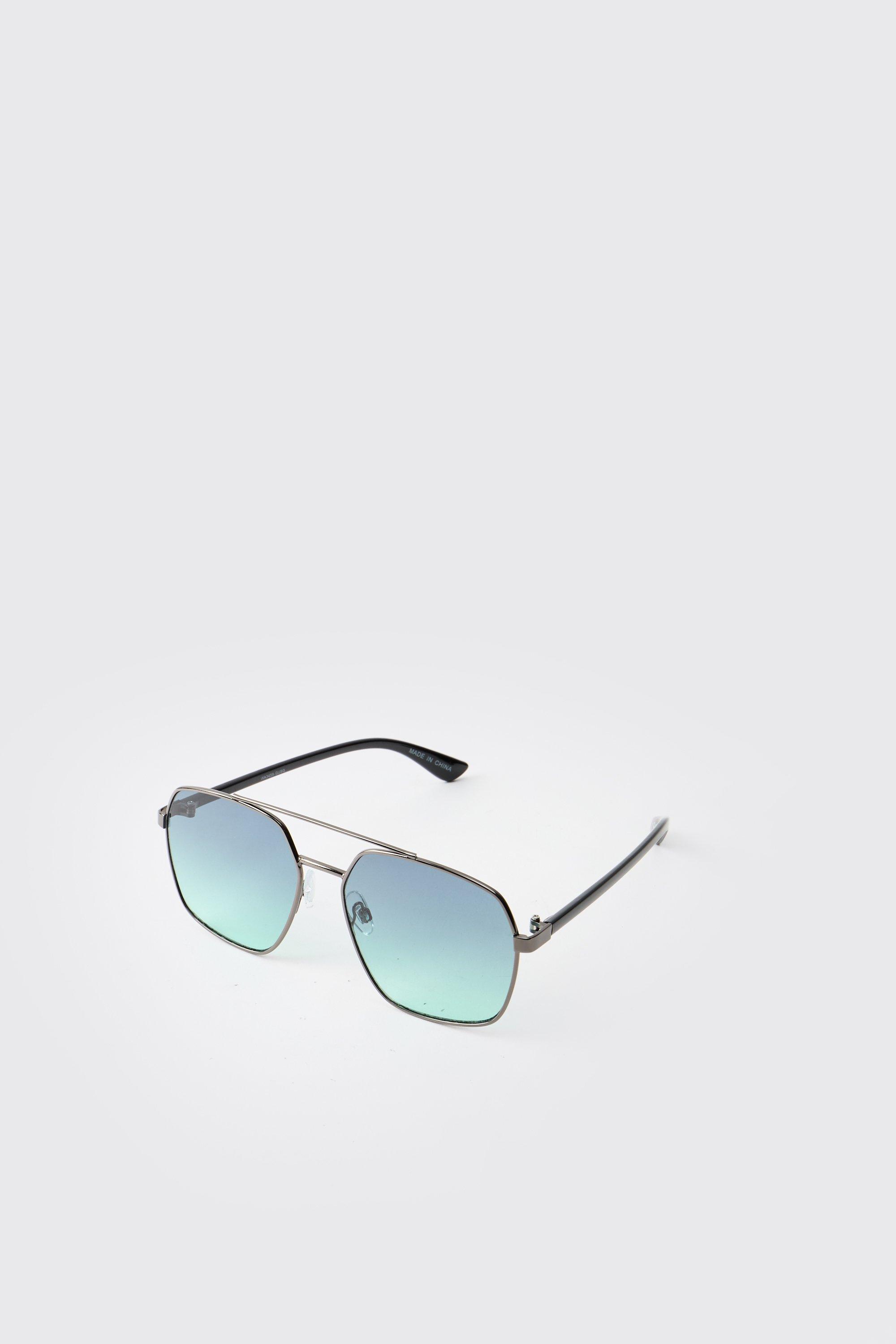 Mens Grey Blue Tinted Lense Aviator Sunglasses, Grey