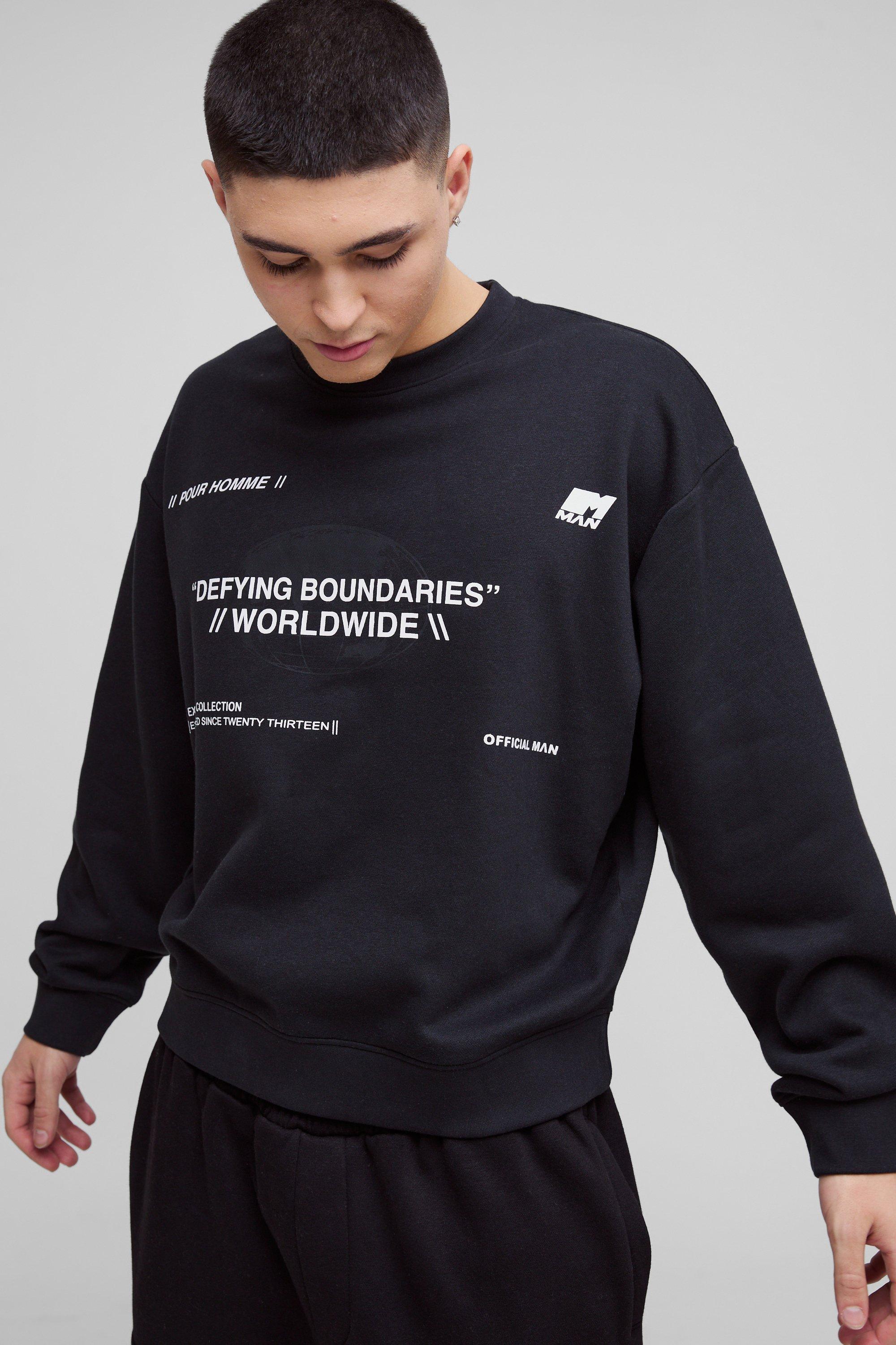 Felpa squadrata oversize con stampa di logo, Nero