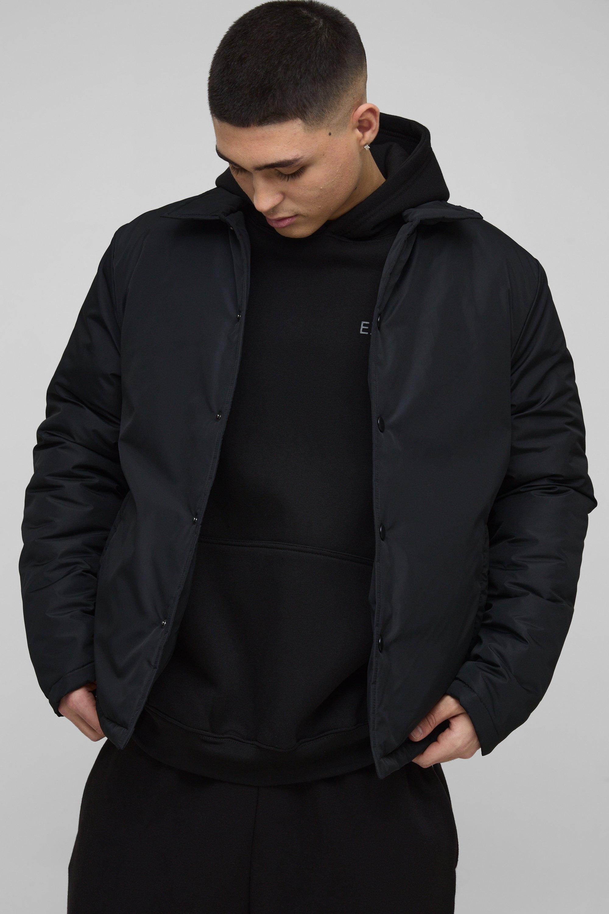 Mens Black Regular Fit Nylon Coach Jacket, Black
