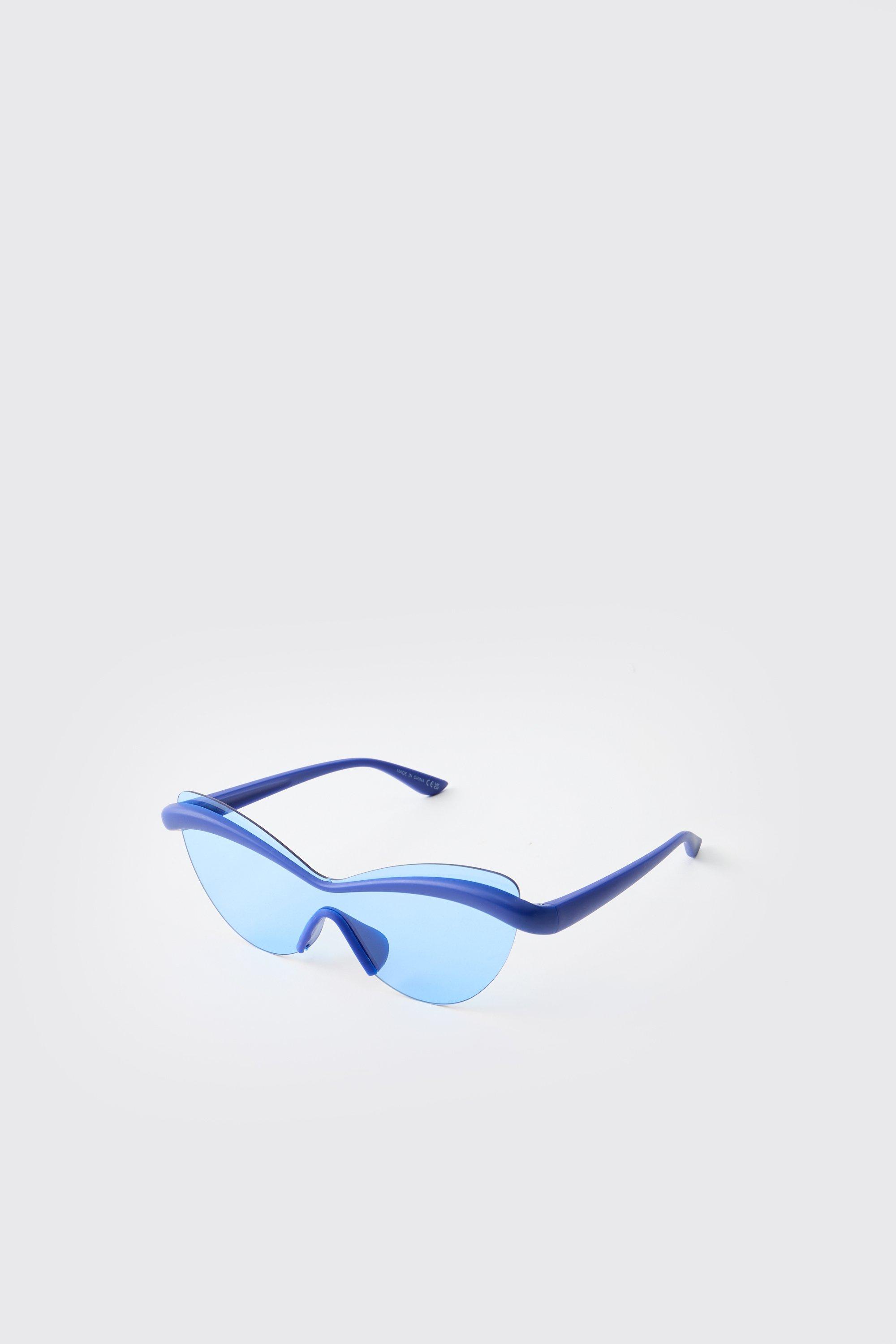 Mens Blue Rimless Visor Sunglasses, Blue