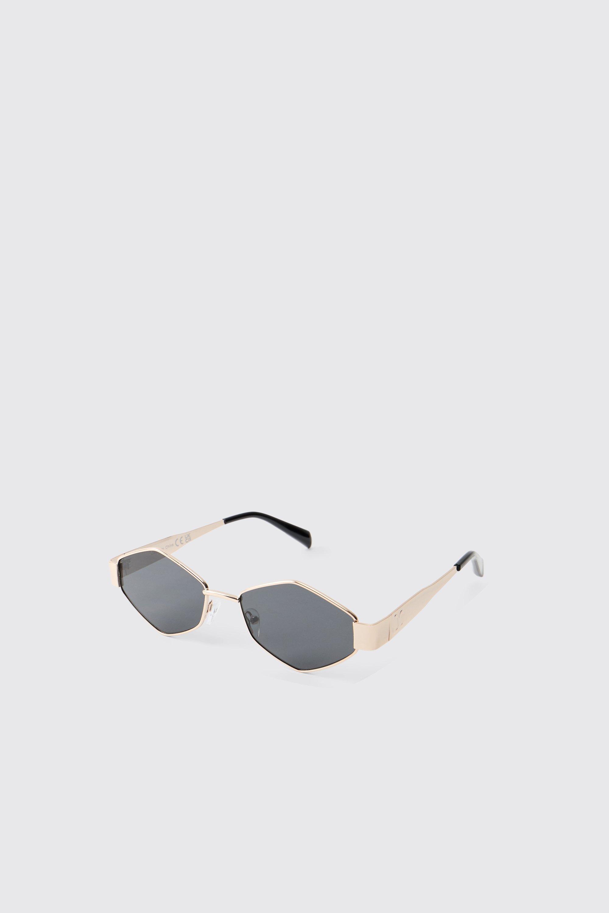 Mens Metallics Gold Metal Side Detail Round Sunglasses, Metallics