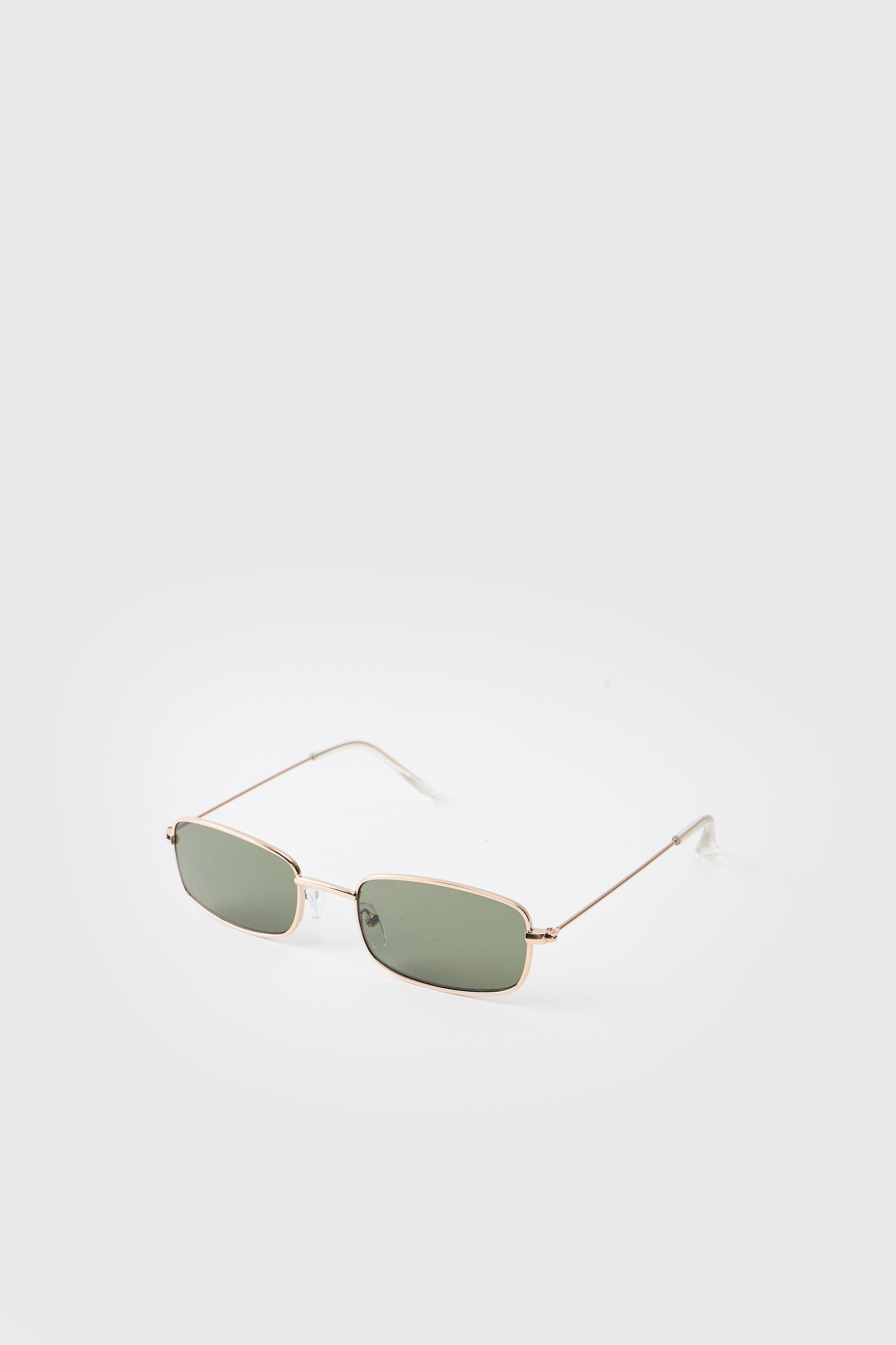 Mens Metallics Gold Metal Rectangular Sunglasses, Metallics