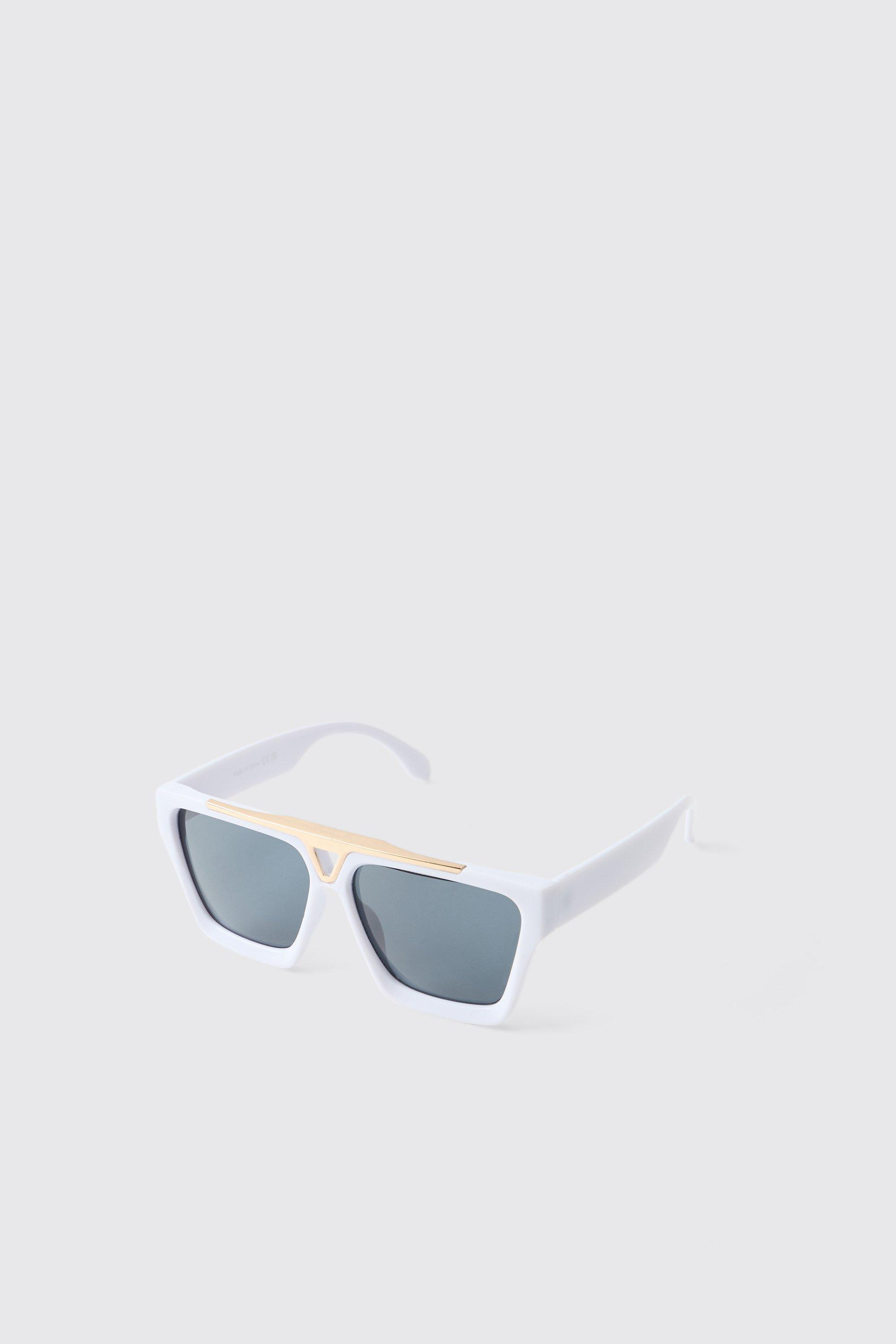 Mens Gold Front Detail White Sunglasses, White