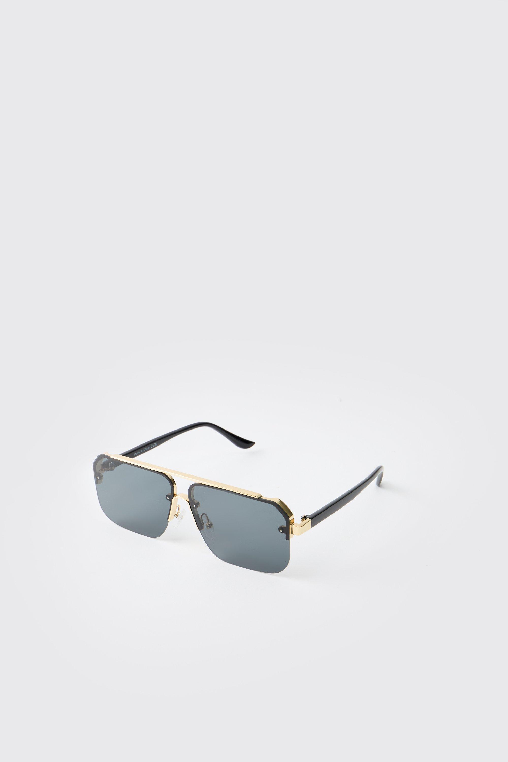 Mens Black Aviators Sunglasses With Gold Detail, Black