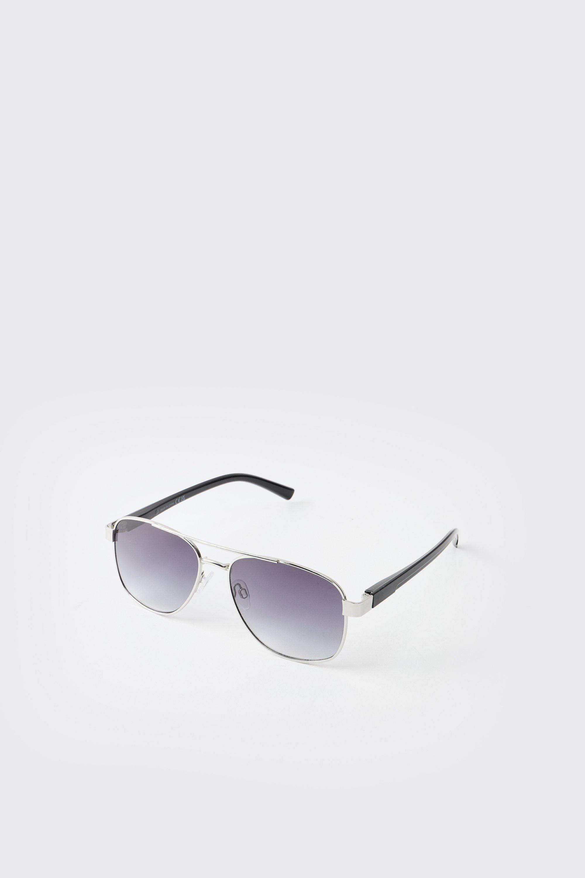 Occhiali da sole stile Navigator in metallo color argento, Grigio