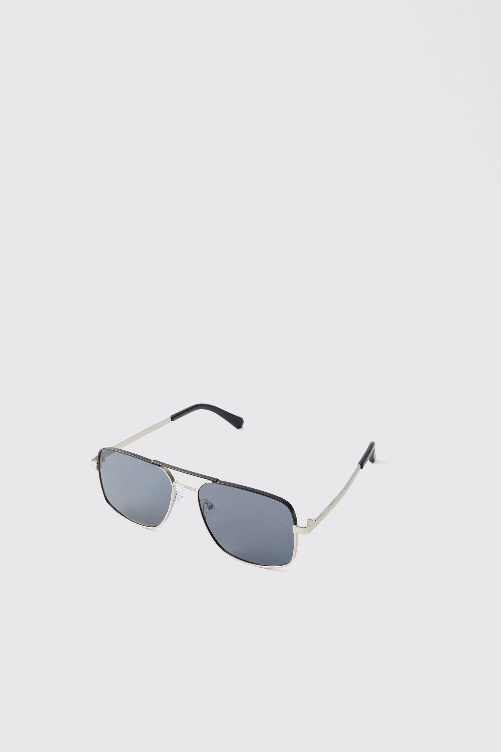 Occhiali da sole stile aviatore in metallo color argento, Grigio