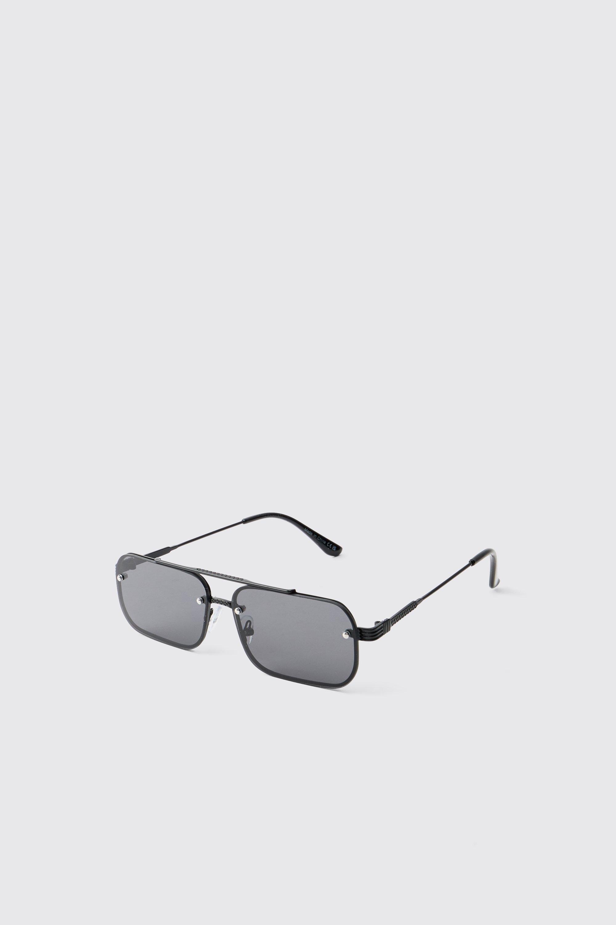 Mens Black Metal Navigator Sunglasses, Black