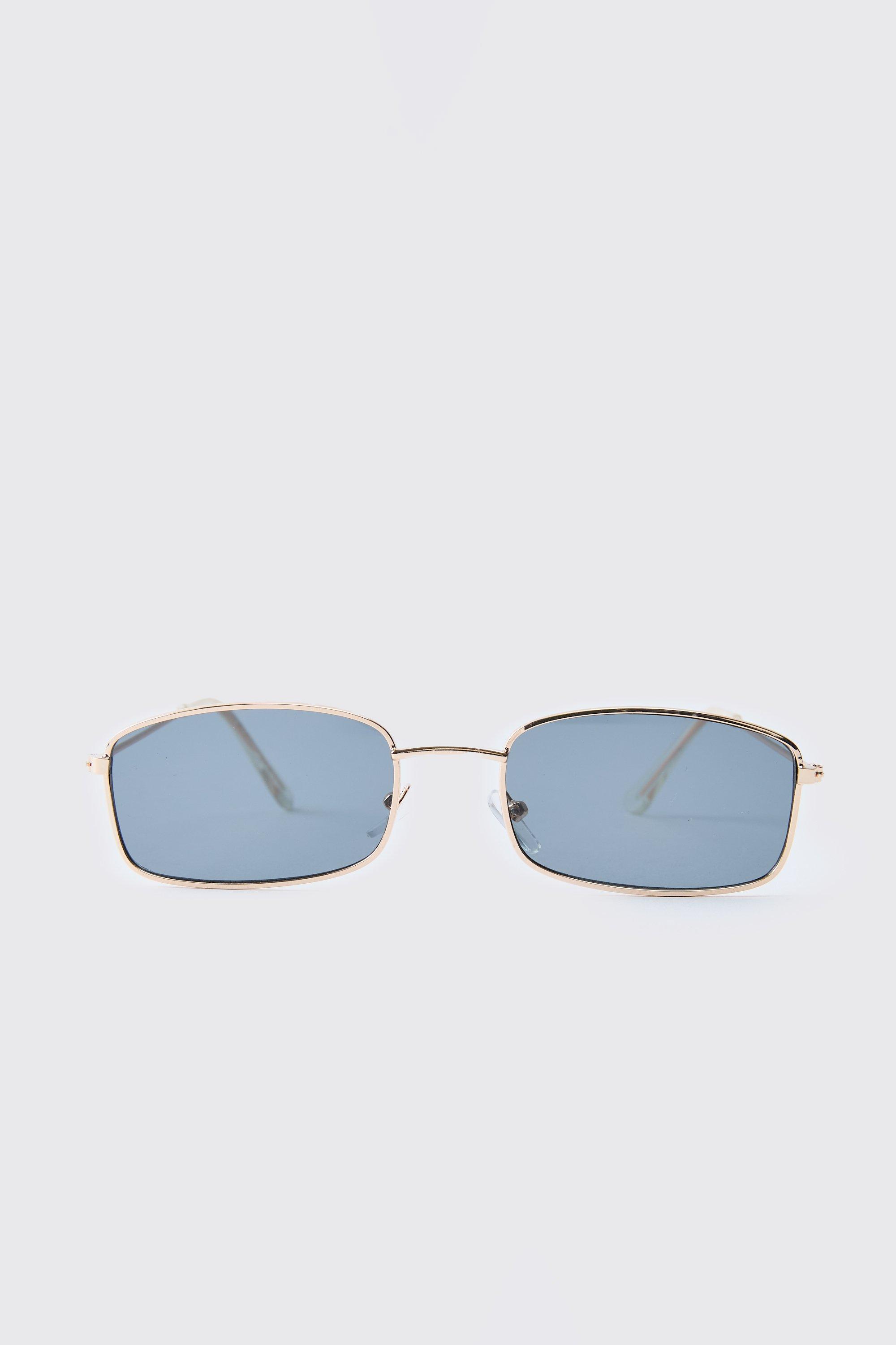 Mens Metallics Metal Gold Rectangular Sunglasses, Metallics