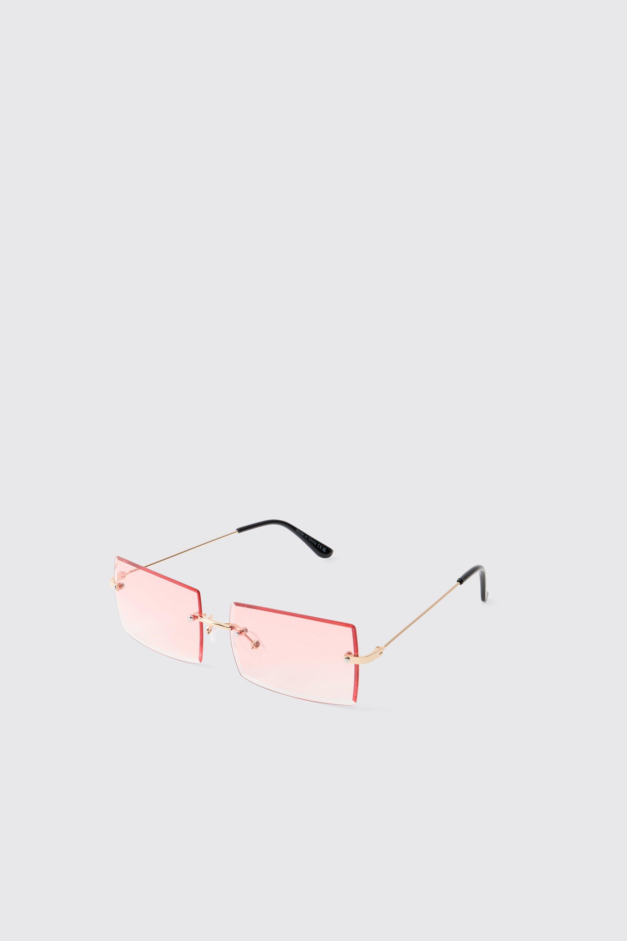 Mens Pink Rimless Sunglasses, Pink