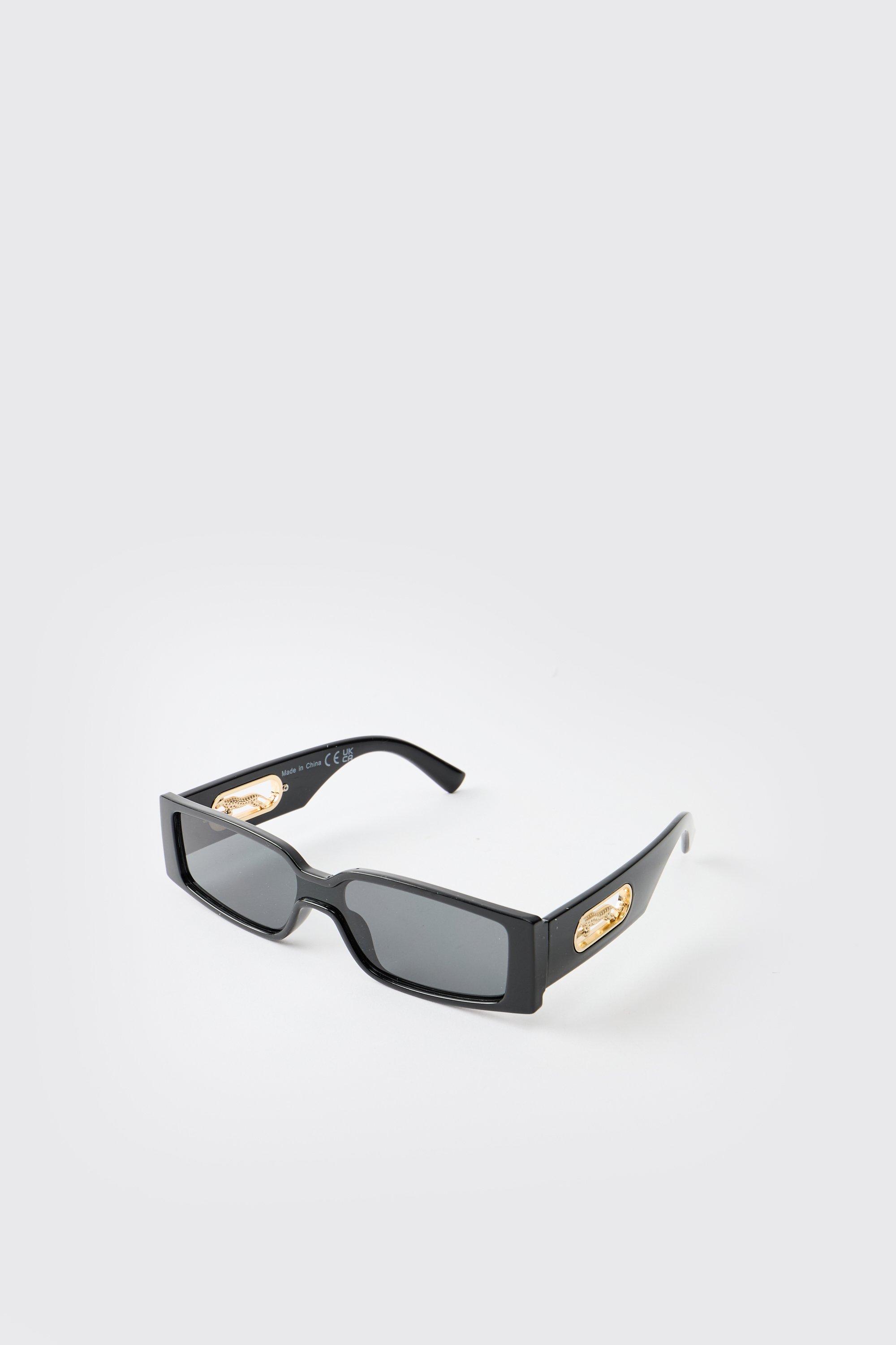 Mens Tiger Detail Black Sunglasses, Black