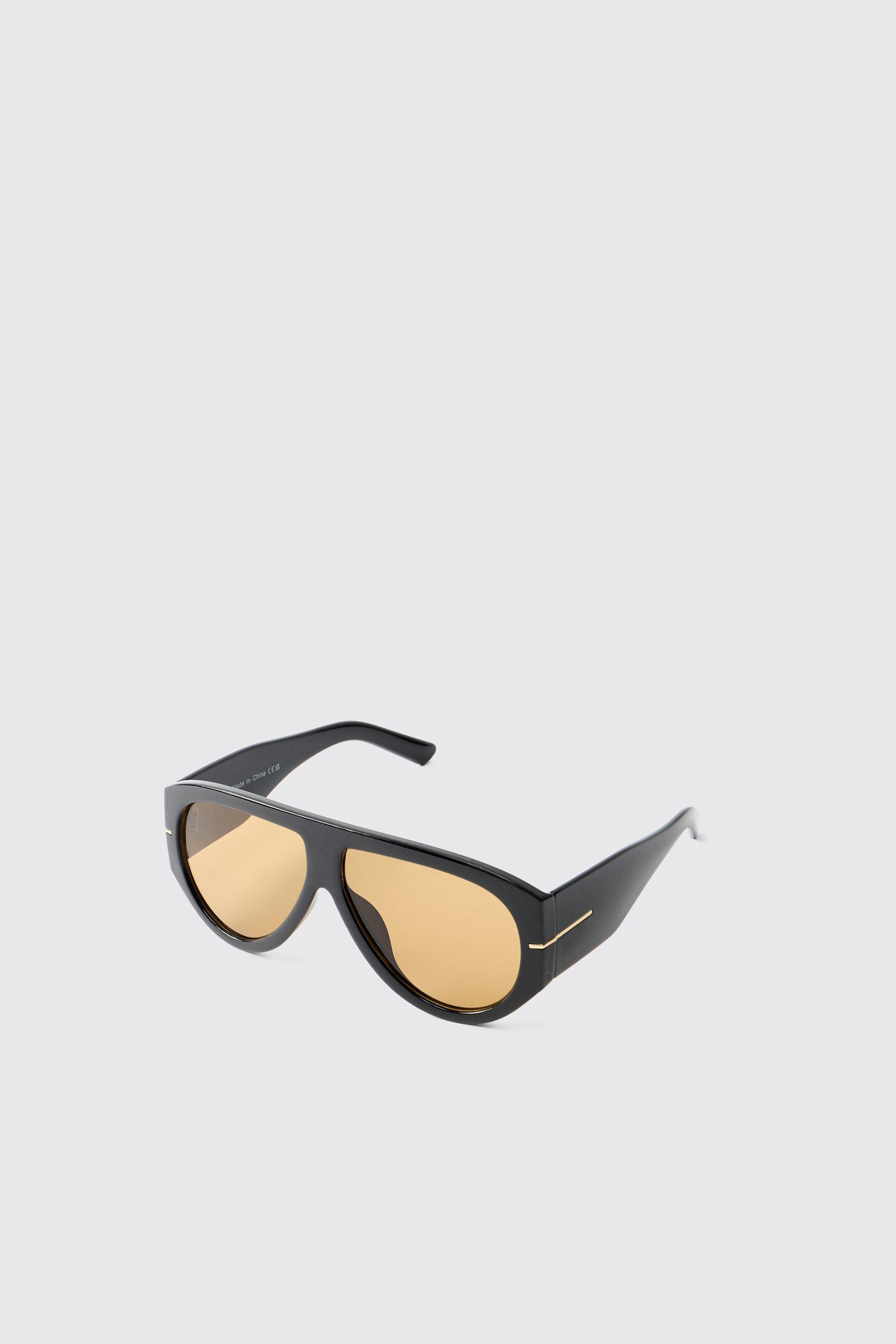 Mens Retro Gold Detail Sunglasses in Black, Black