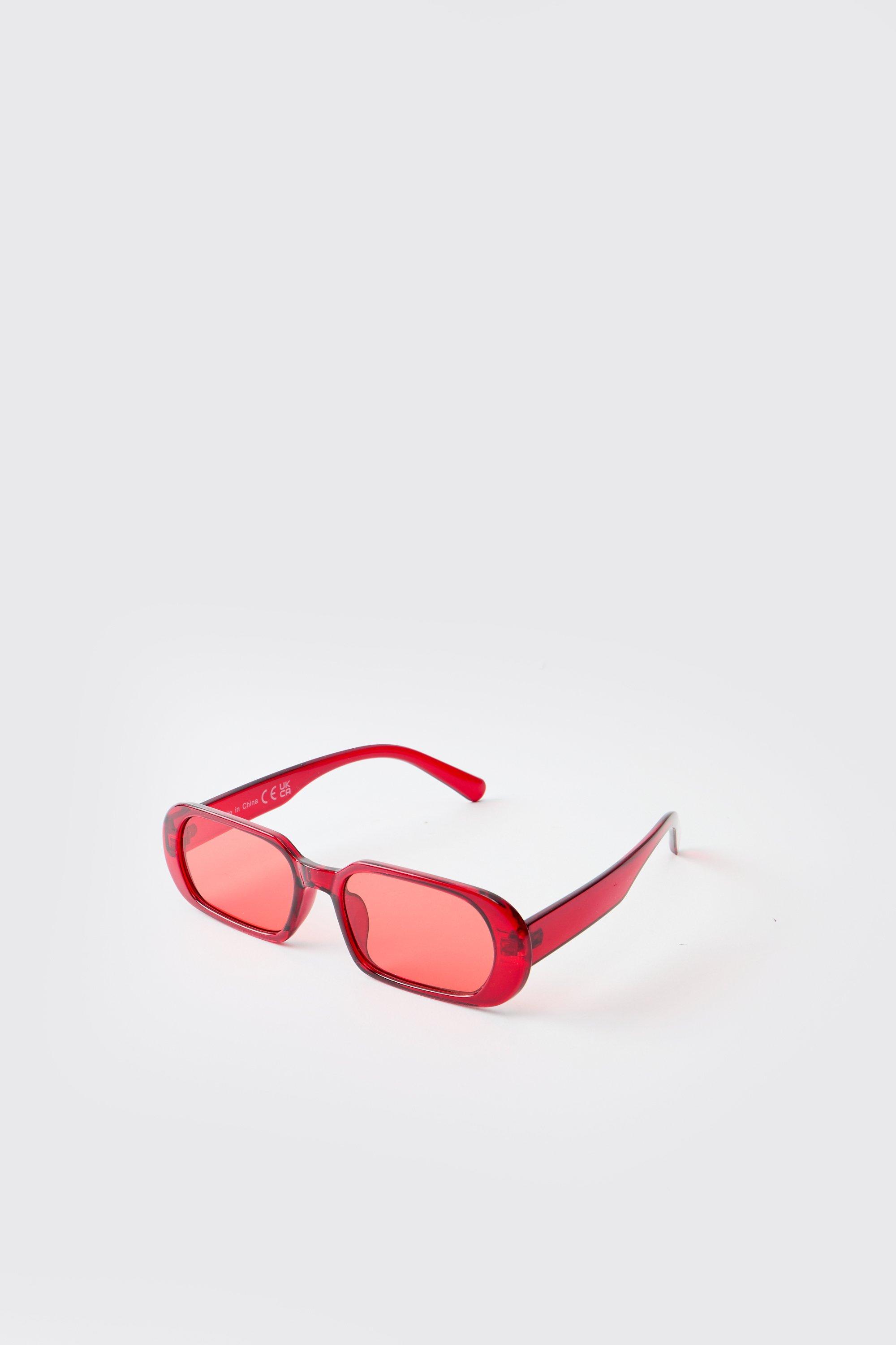 Mens Round Red Plastic Sunglasses, Red