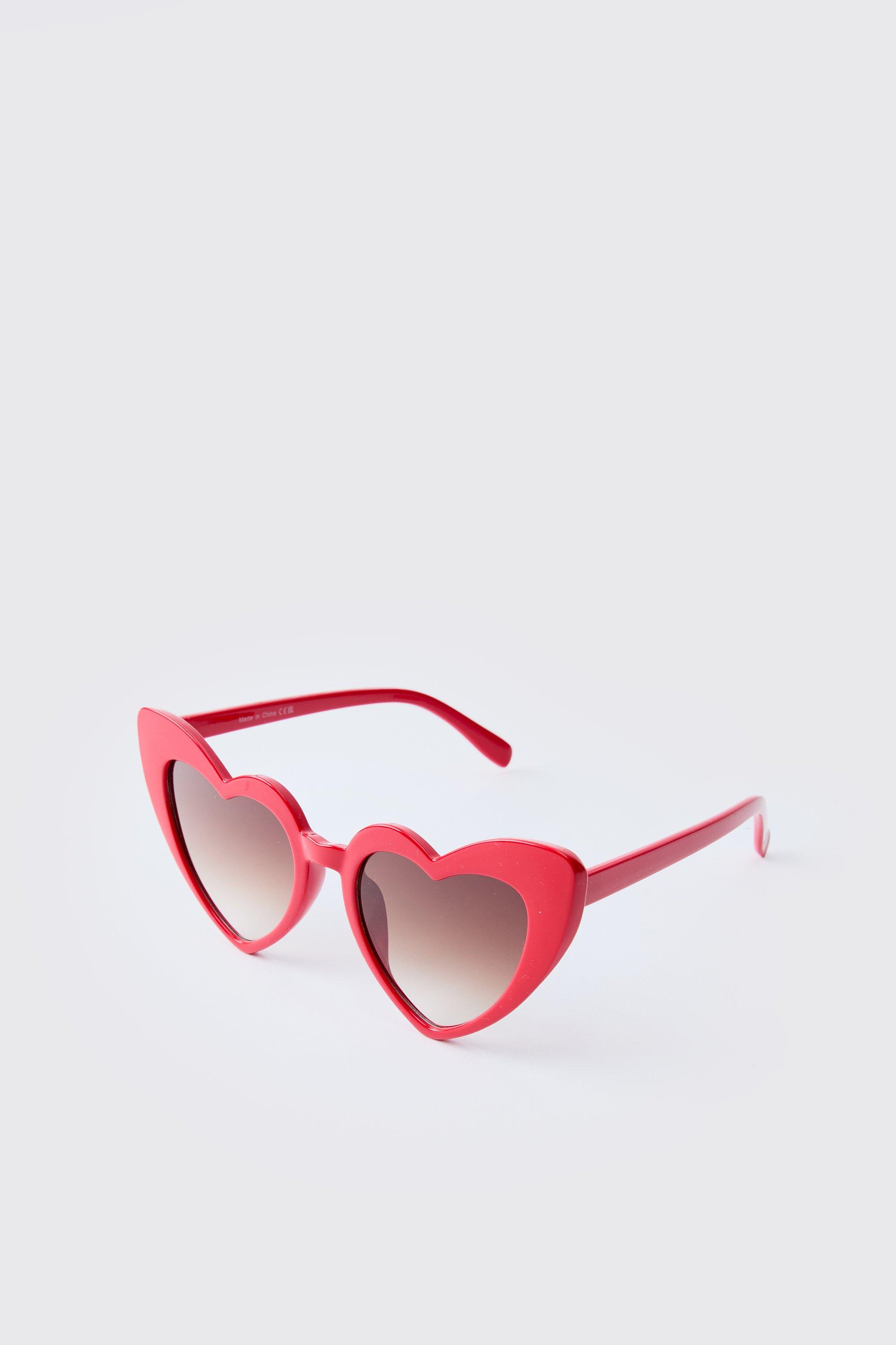 Mens Red Plastic Heart Sunglasses, Red
