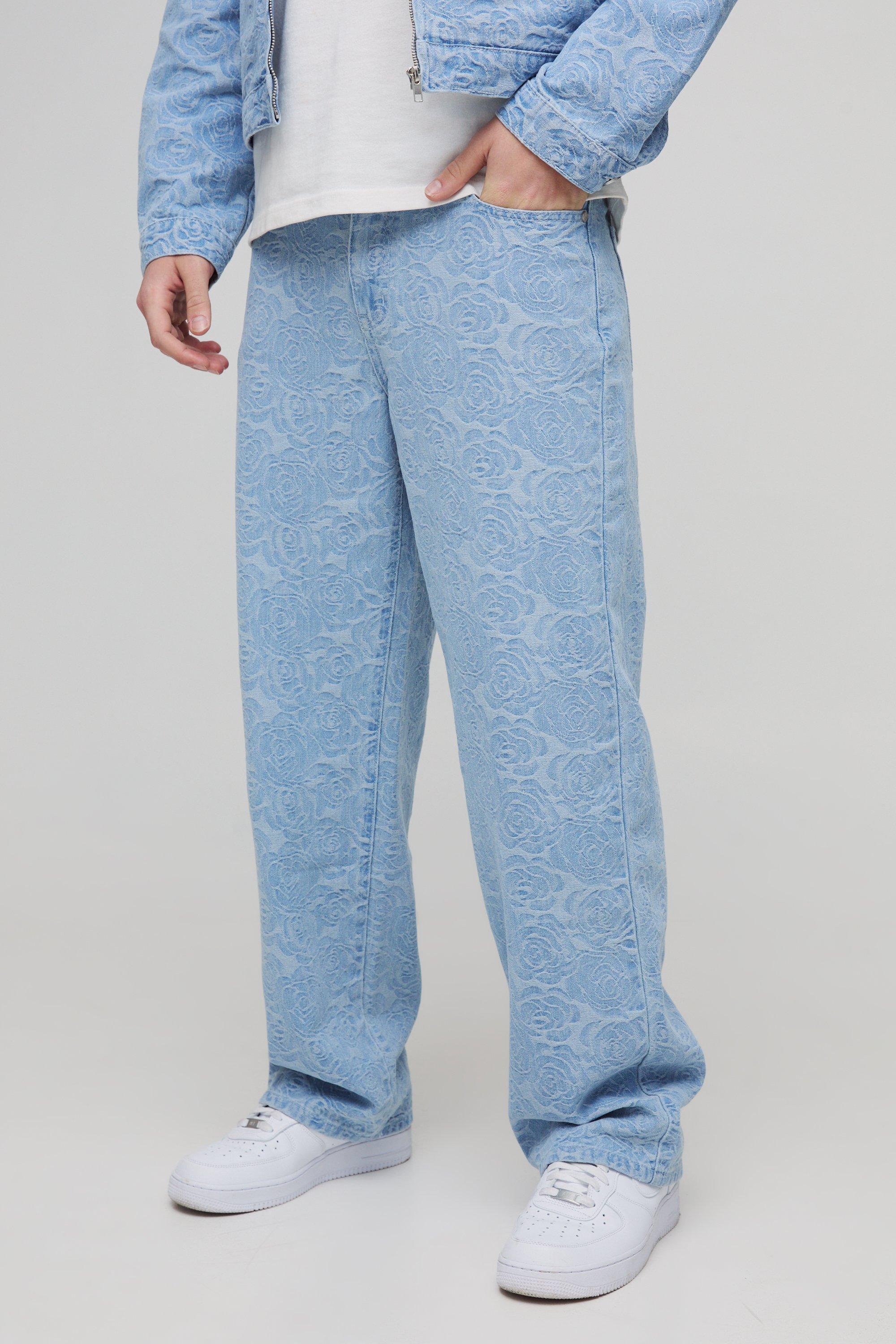 Jeans rilassati in jacquard di denim, Azzurro