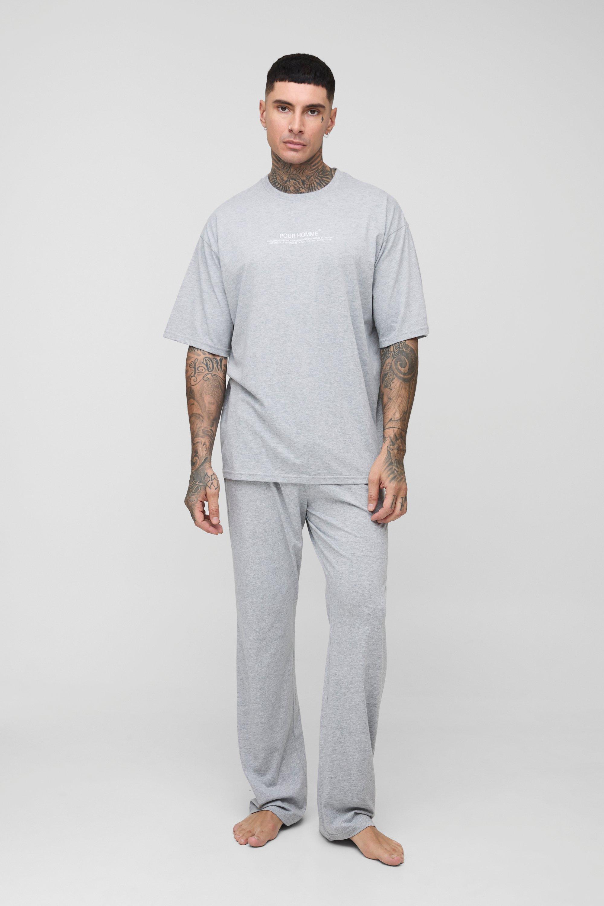 Mens Grey Tall Pour Home Print T-shirt and Jogger Lounge Set, Grey