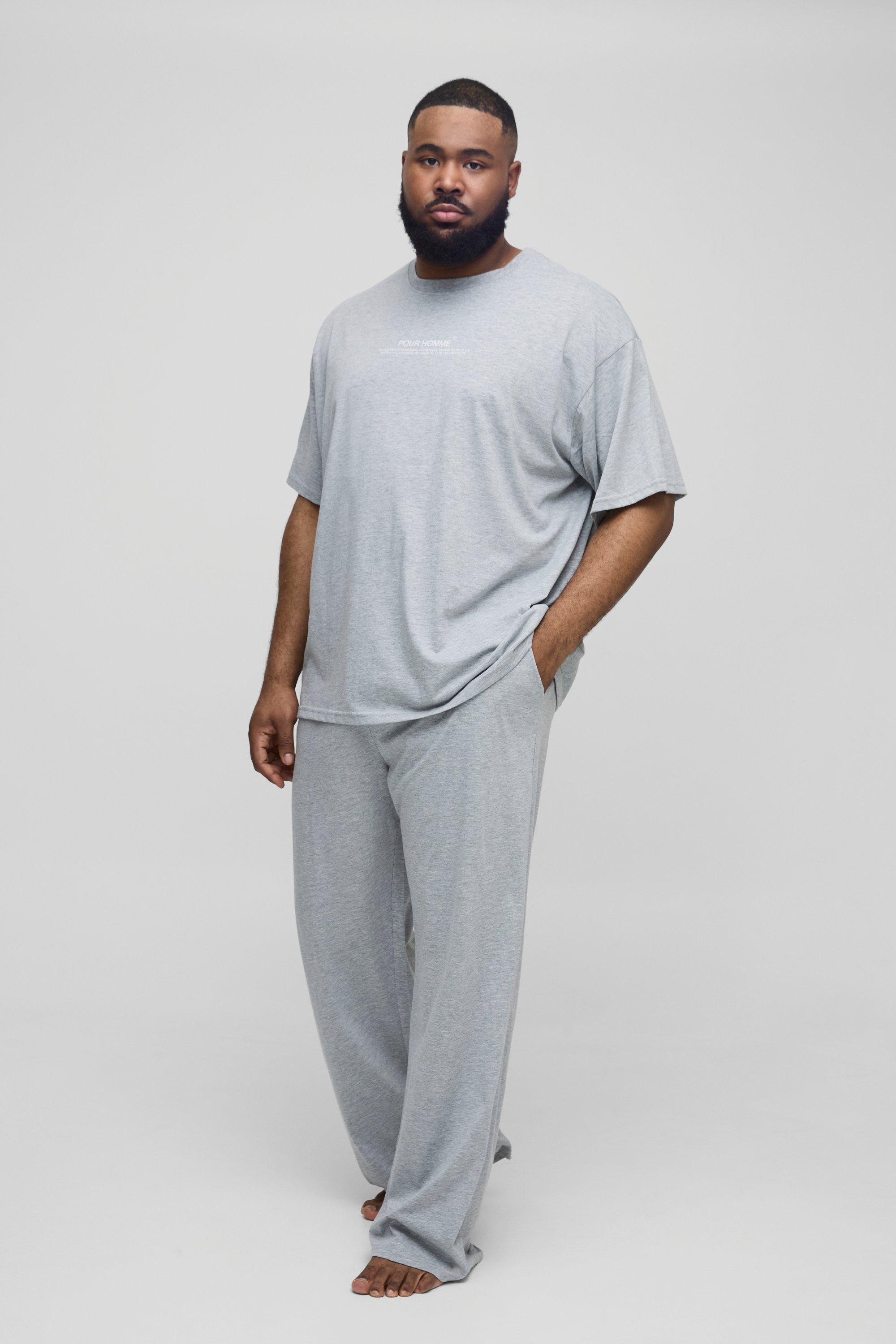 Set da casa Plus Size T-shirt con stampa Pour Home & pantaloni tuta, Grigio