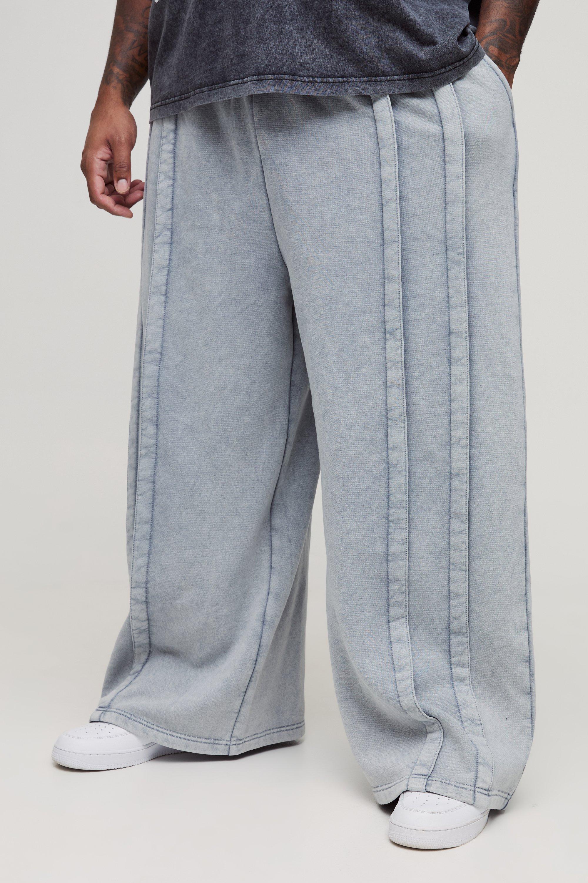 Pantaloni tuta Plus Size pesanti in lavaggio acido a gamba super ampia con cuciture, Grigio