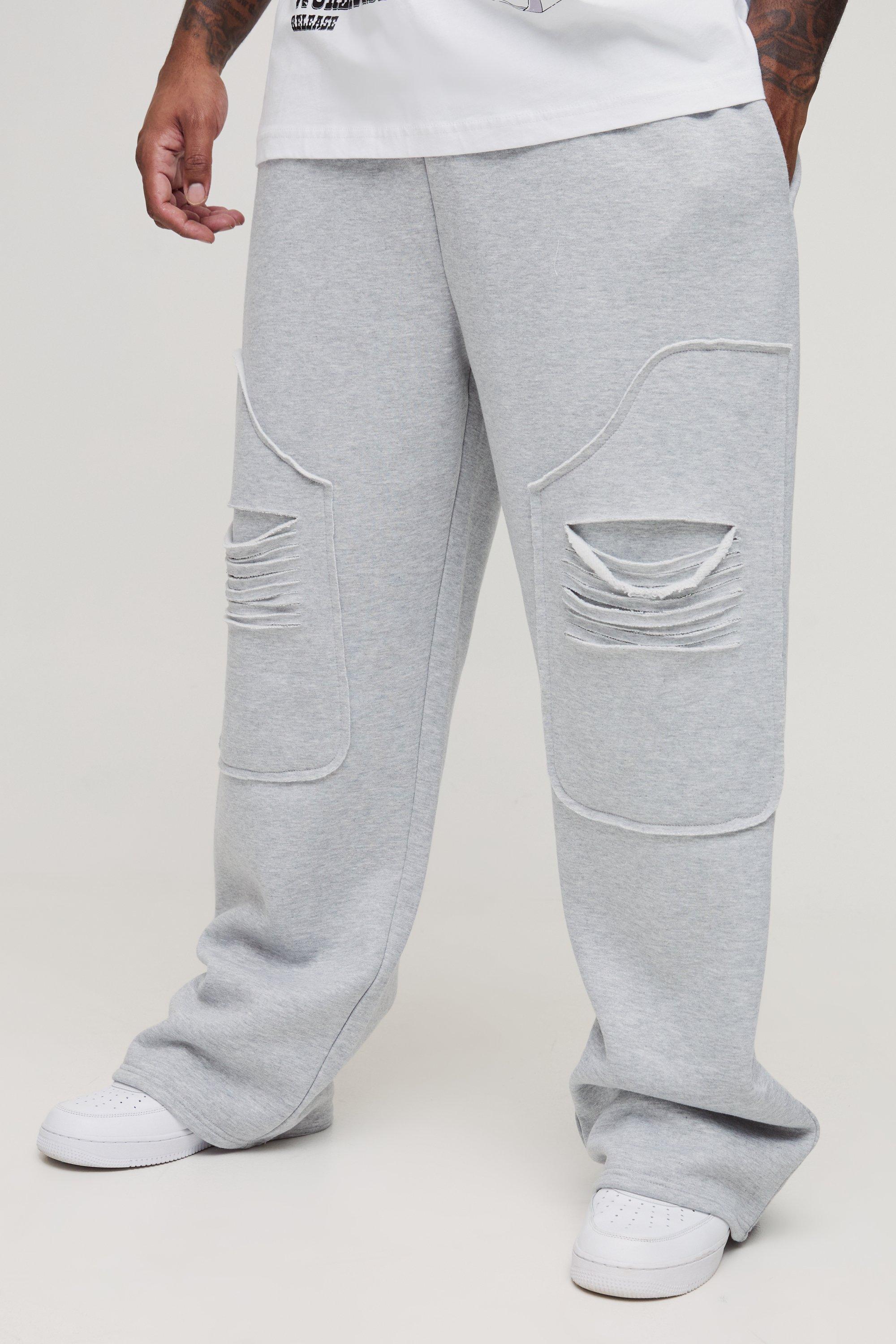 Pantaloni tuta Plus Size pesanti rilassati stile Carpenter effetto smagliato, Grigio