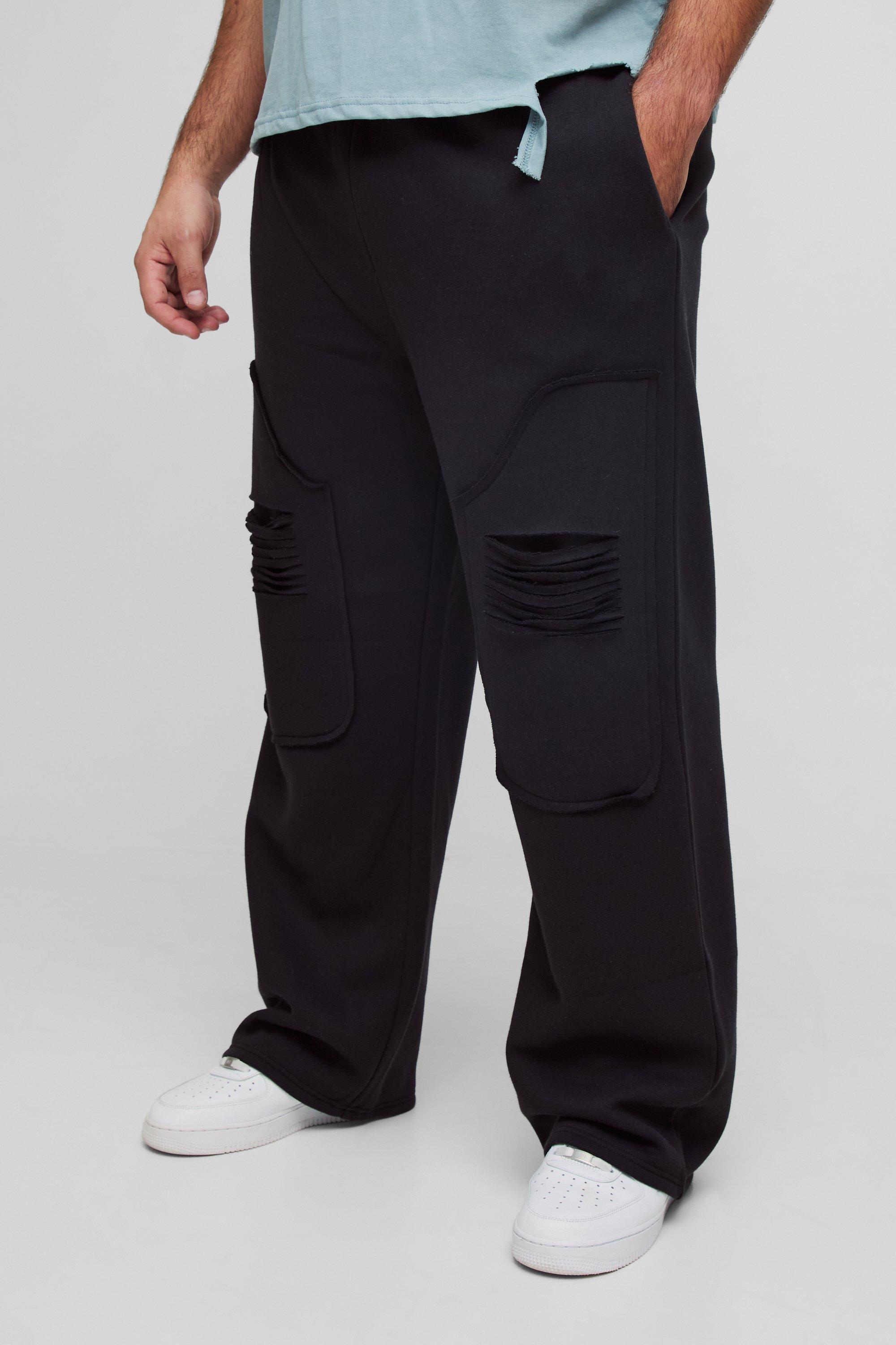 Pantaloni tuta Plus Size pesanti rilassati stile Carpenter effetto smagliato, Nero