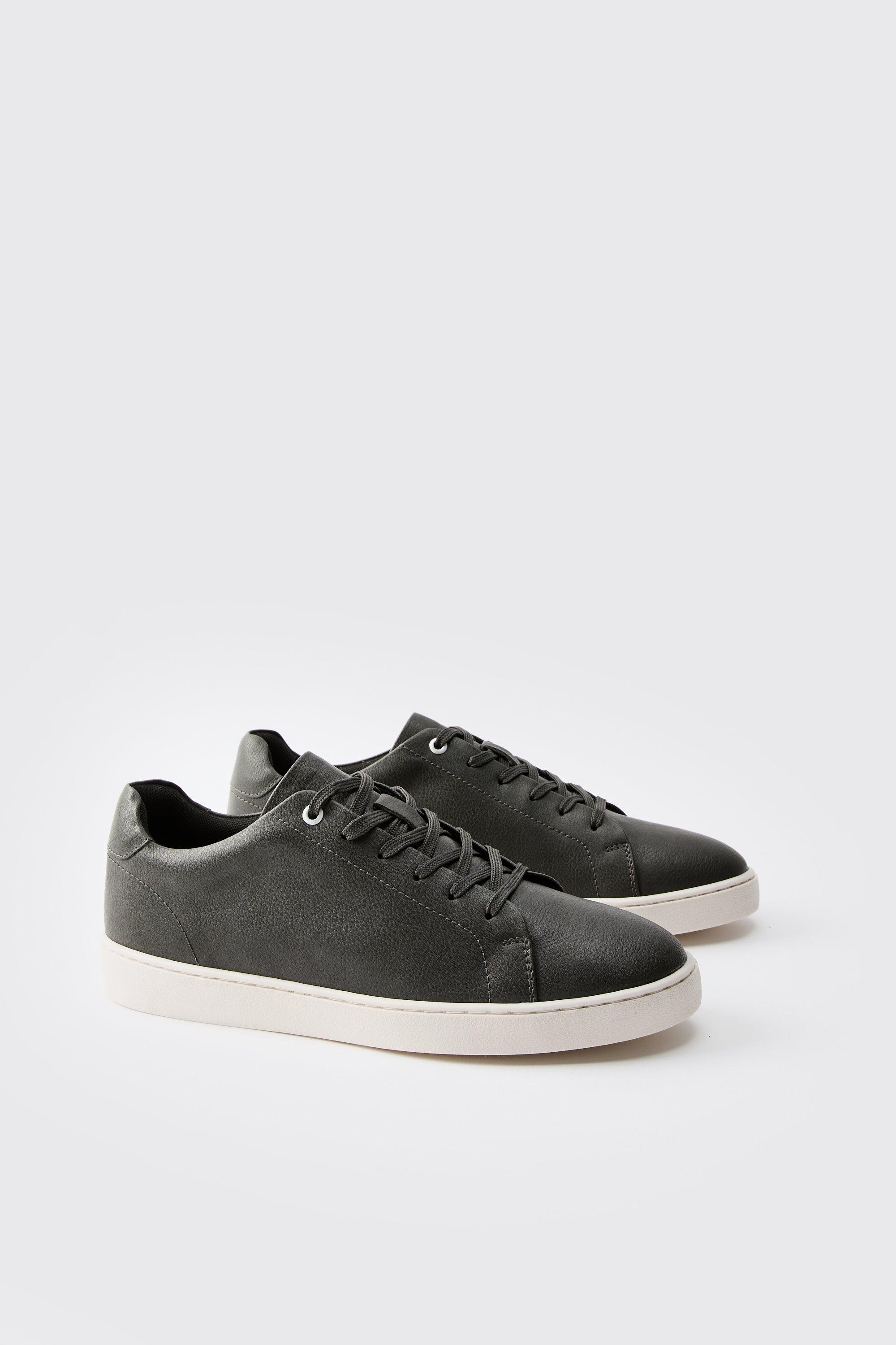 Mens Grey Essential PU Trainer, Grey