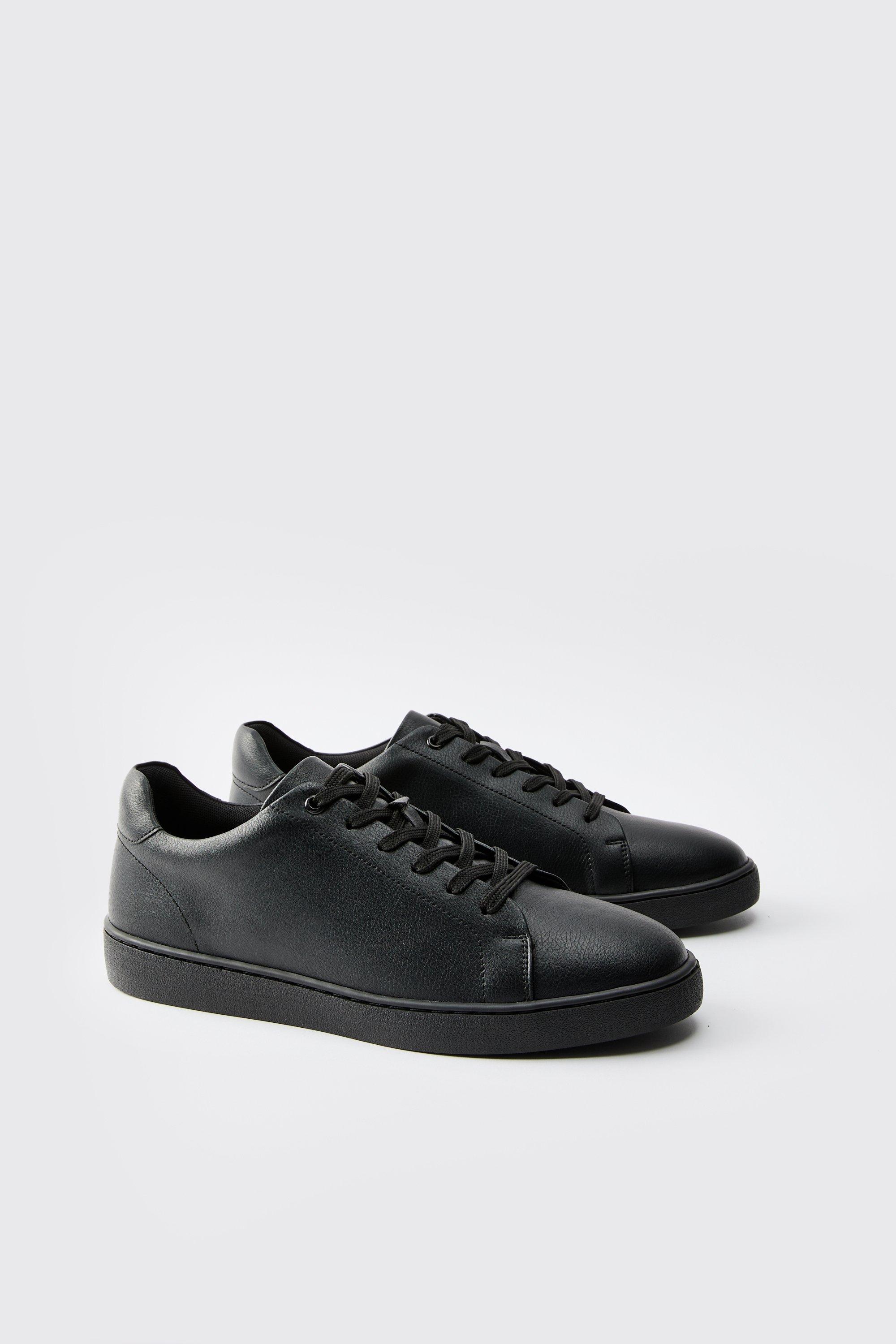 Mens Black Essential PU Trainer, Black