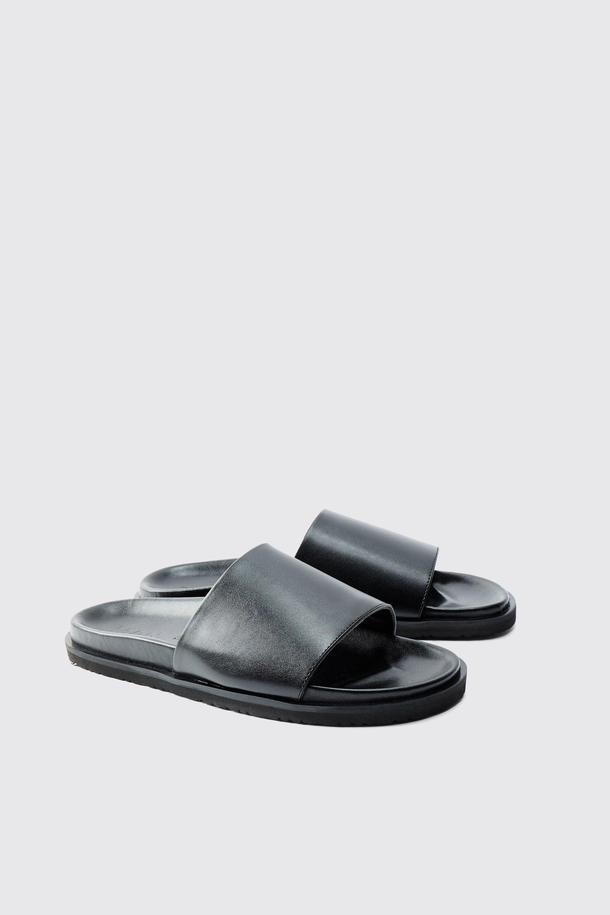 Mens Black PU Platform Slider, Black