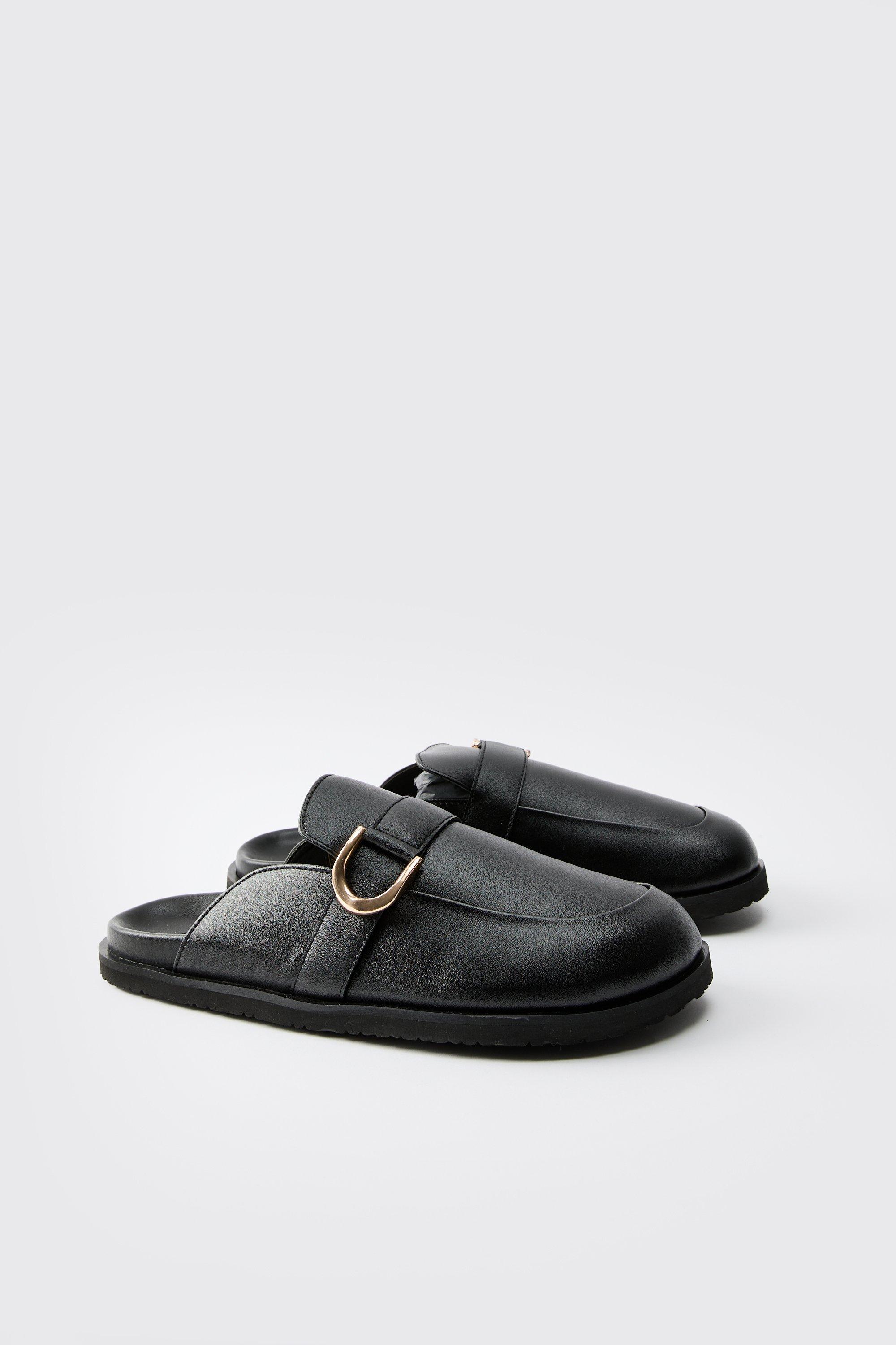 Mules in PU con fibbia, Nero