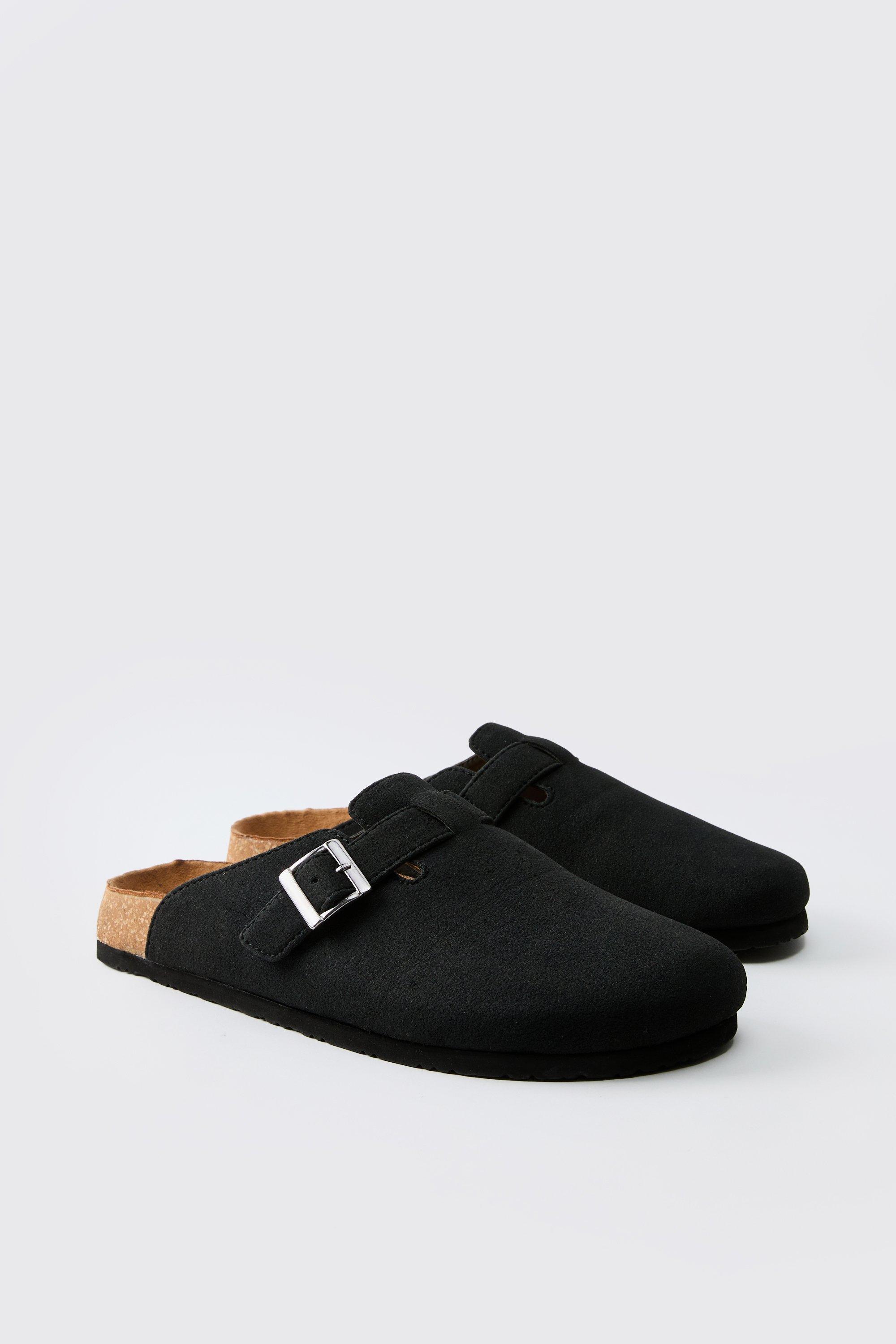 Mens Black Faux Suede Mule, Black