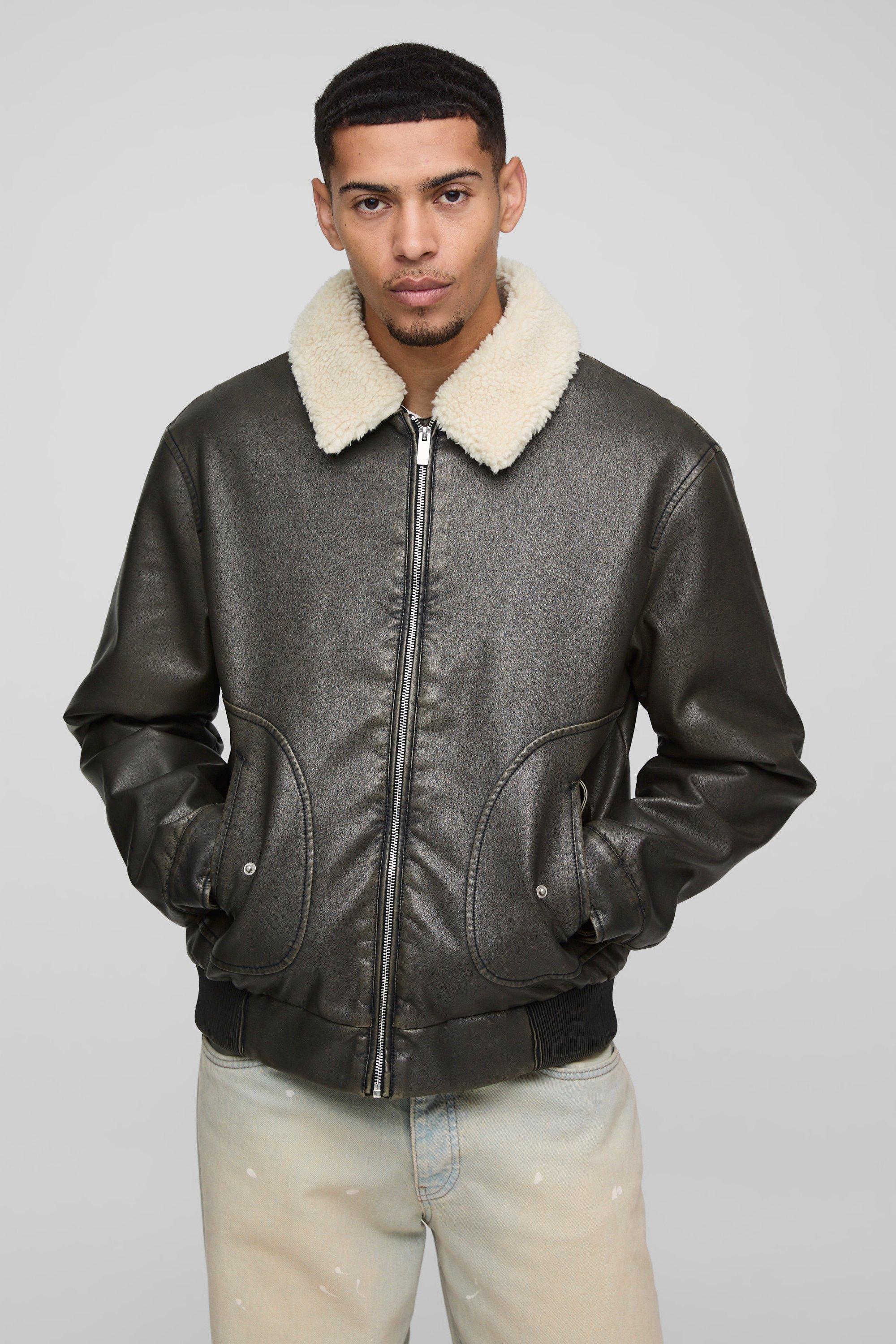 Giacca Bomber oversize da aviatore con colletto in pile borg staccabile, Brown