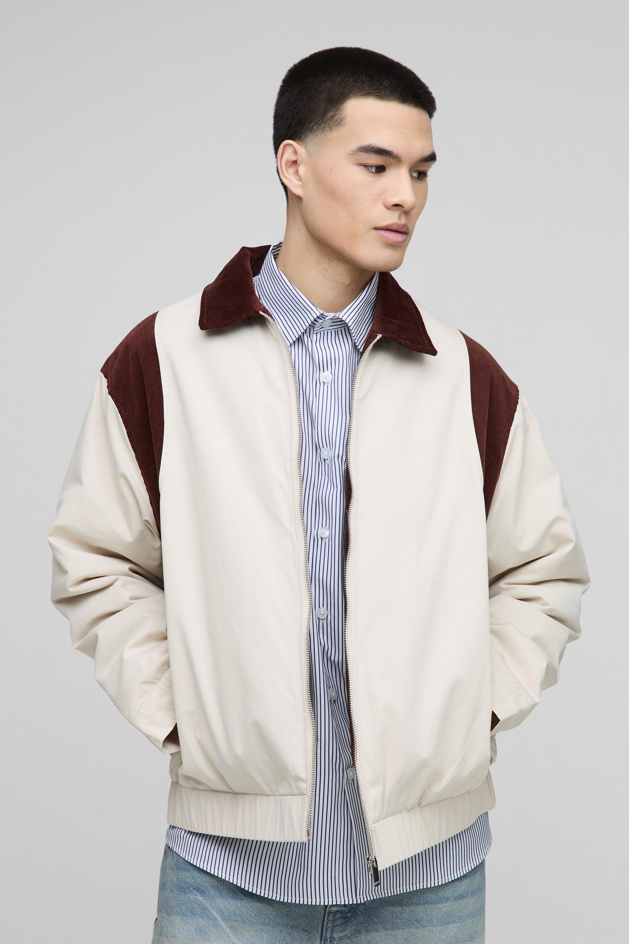 Image of Giacca Bomber oversize in twill di velluto a coste a contrasto con colletto, Cream