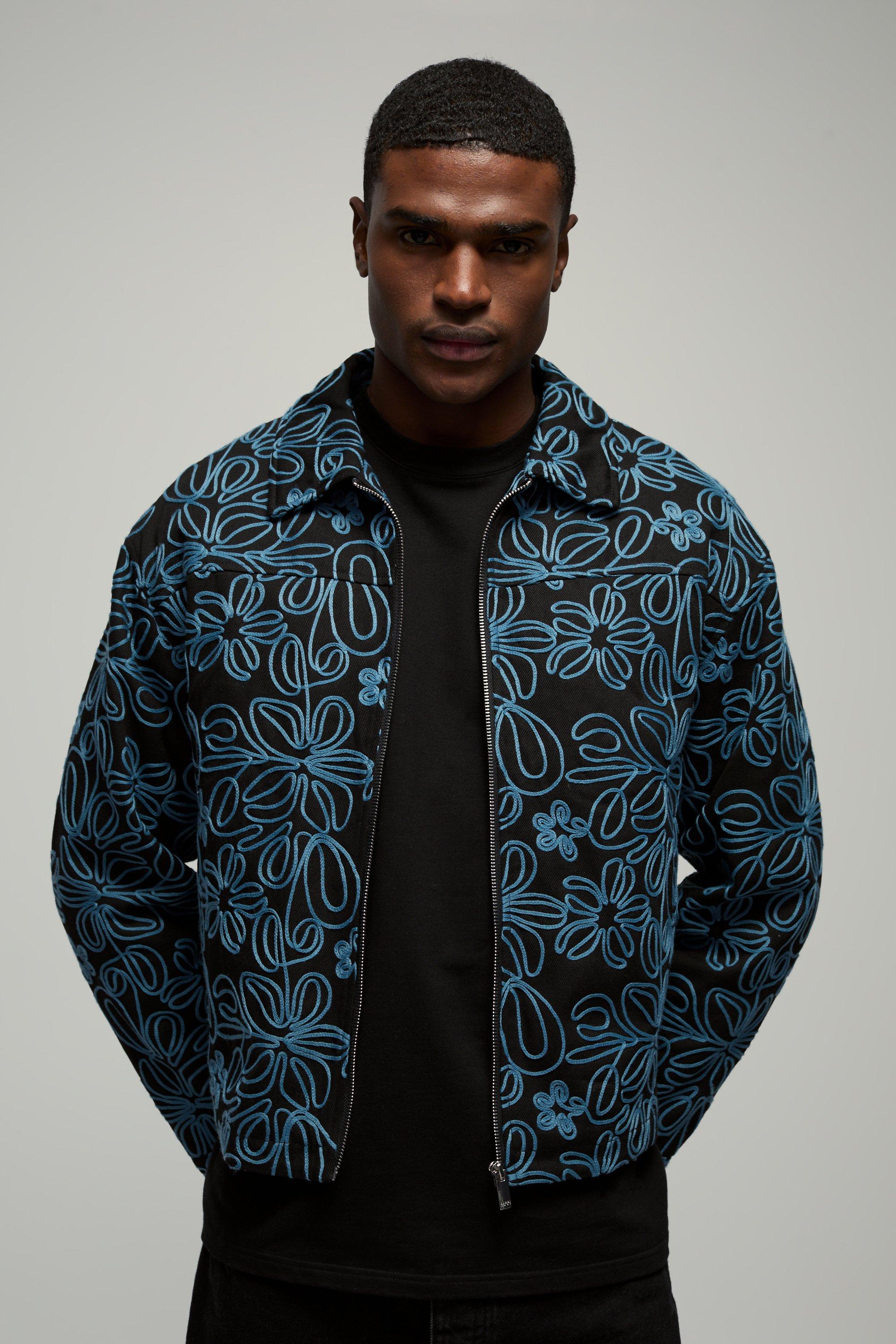 Boxy All Over Applique Floral Twill Harrington Jacket