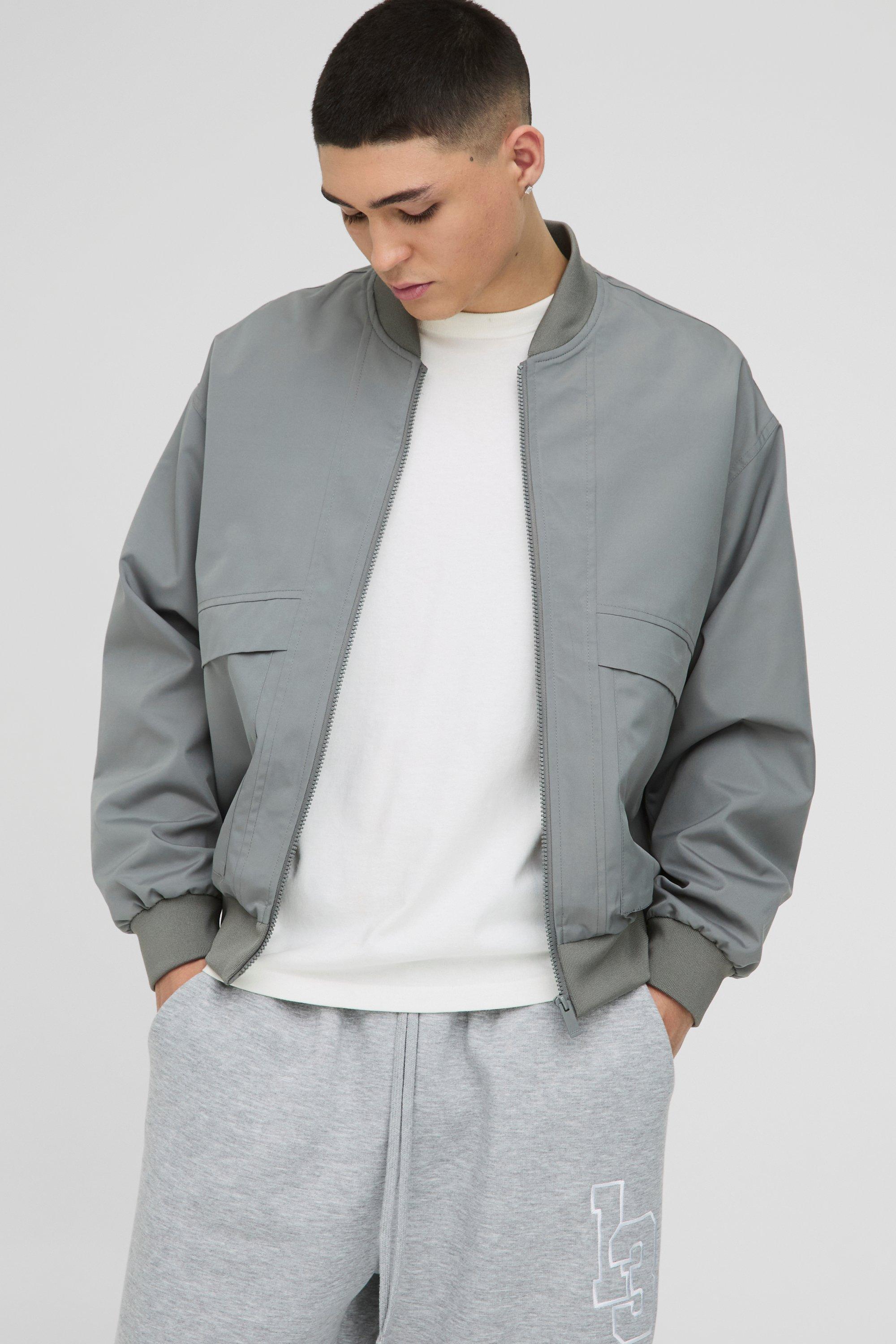 Oversized Boxy Seam Detail Nylon Bomber Jacket