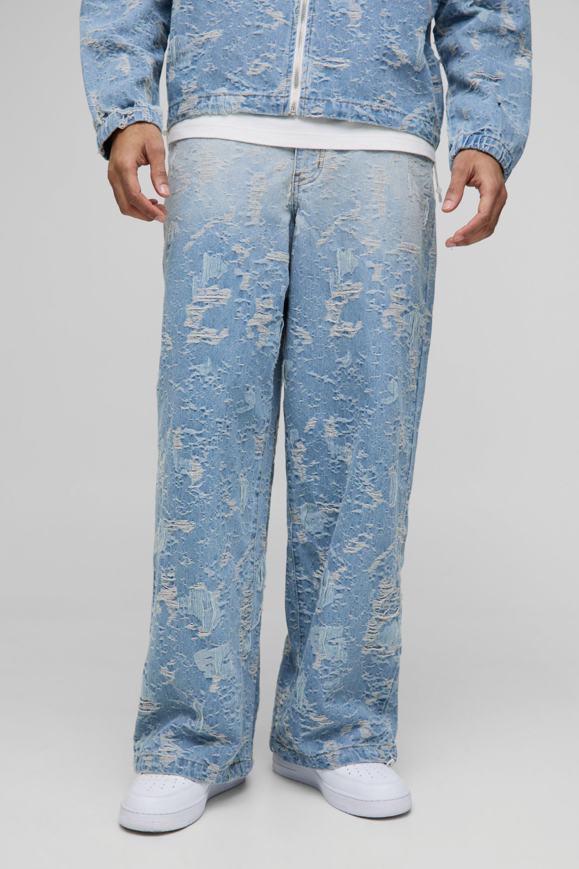 Mens Blue Parachute Distressed Denim Jeans, Blue