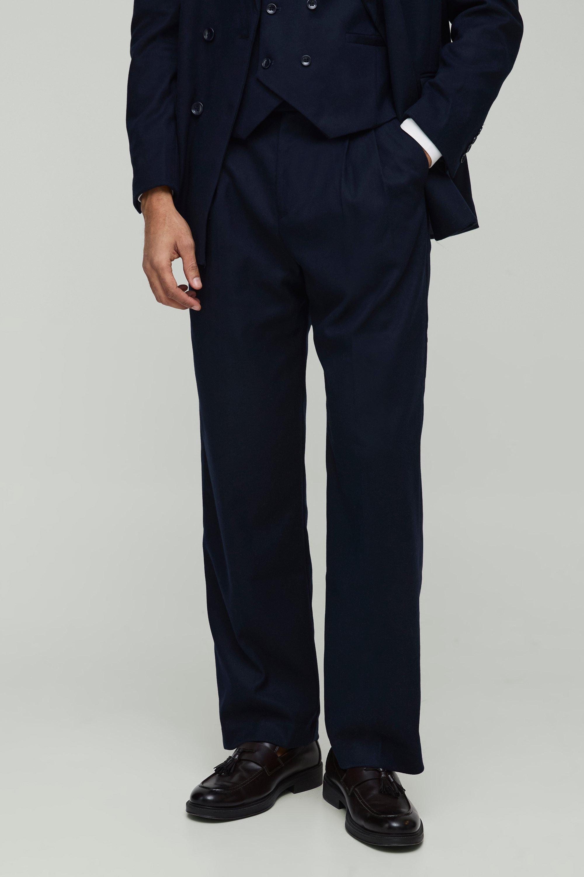 Pantaloni sartoriali rilassati con pieghe, Navy