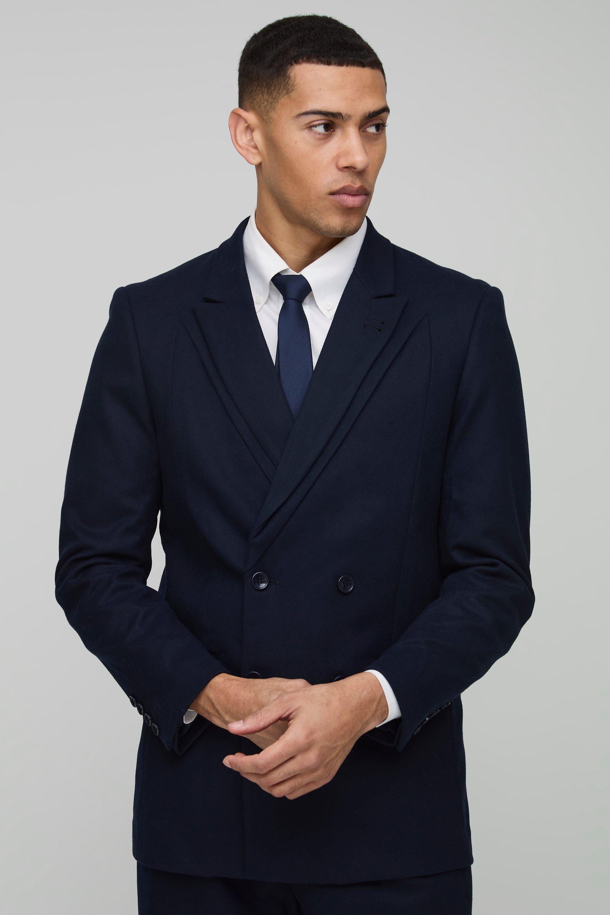 Mens Navy Relaxed Fit Double Breasted Blazer, Navy